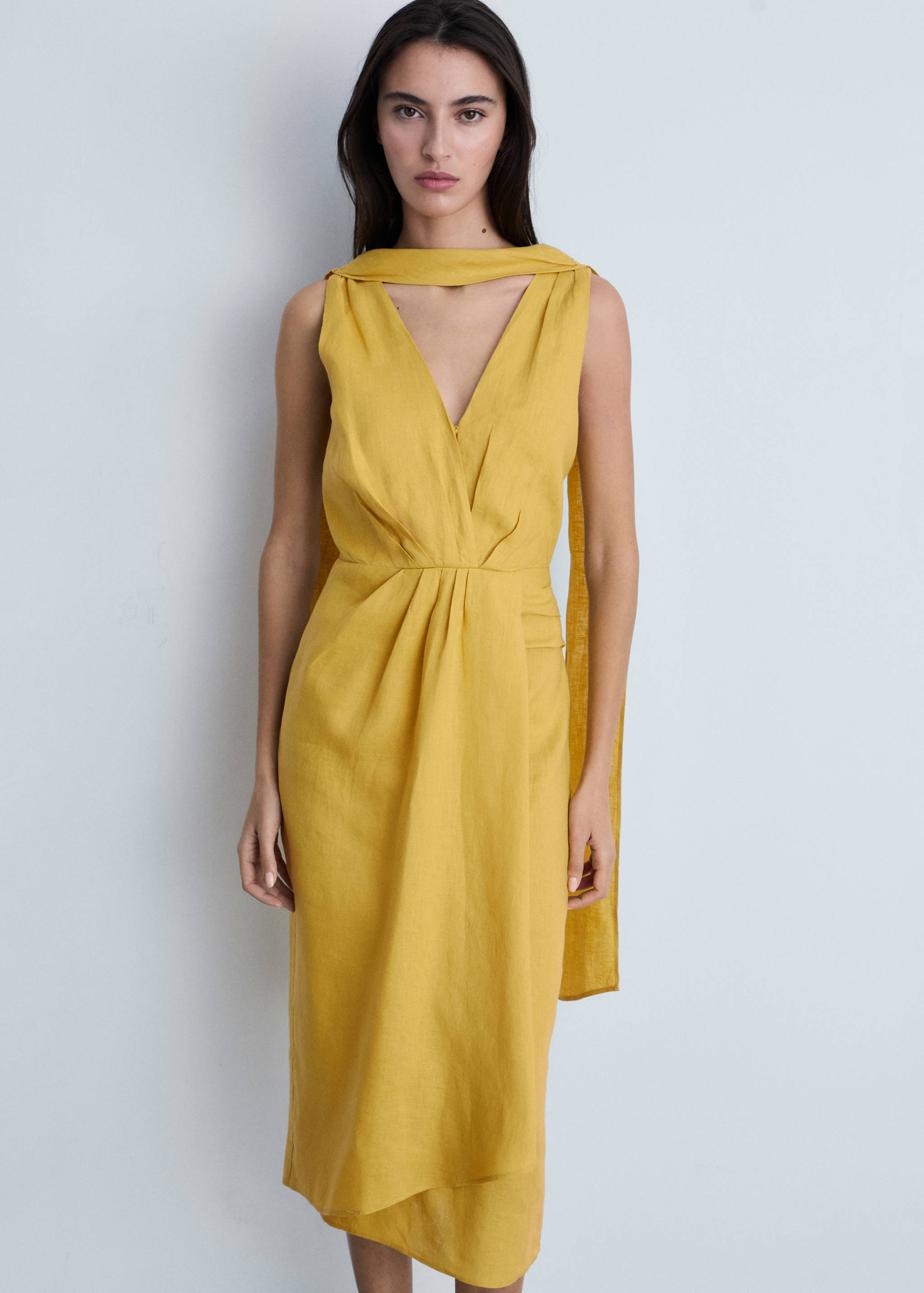 Linen pleated midi-dress - Medium plane