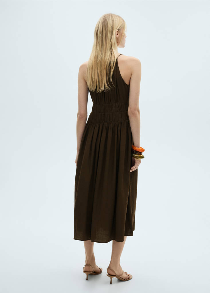 Midi-dress with gathered waist — Brown