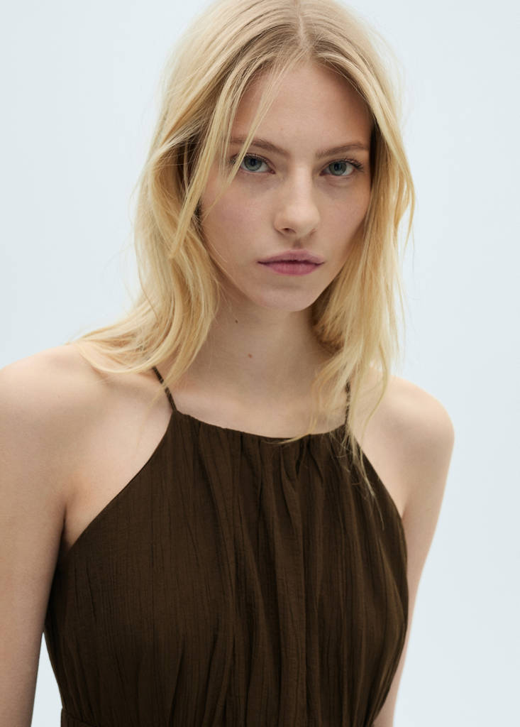 Midi-dress with gathered waist — Brown