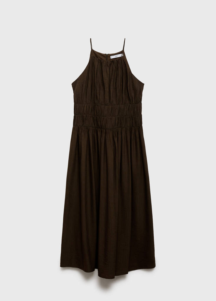 Midi-dress with gathered waist — Brown