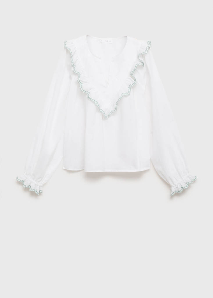 Ruffle neck blouse — Off White