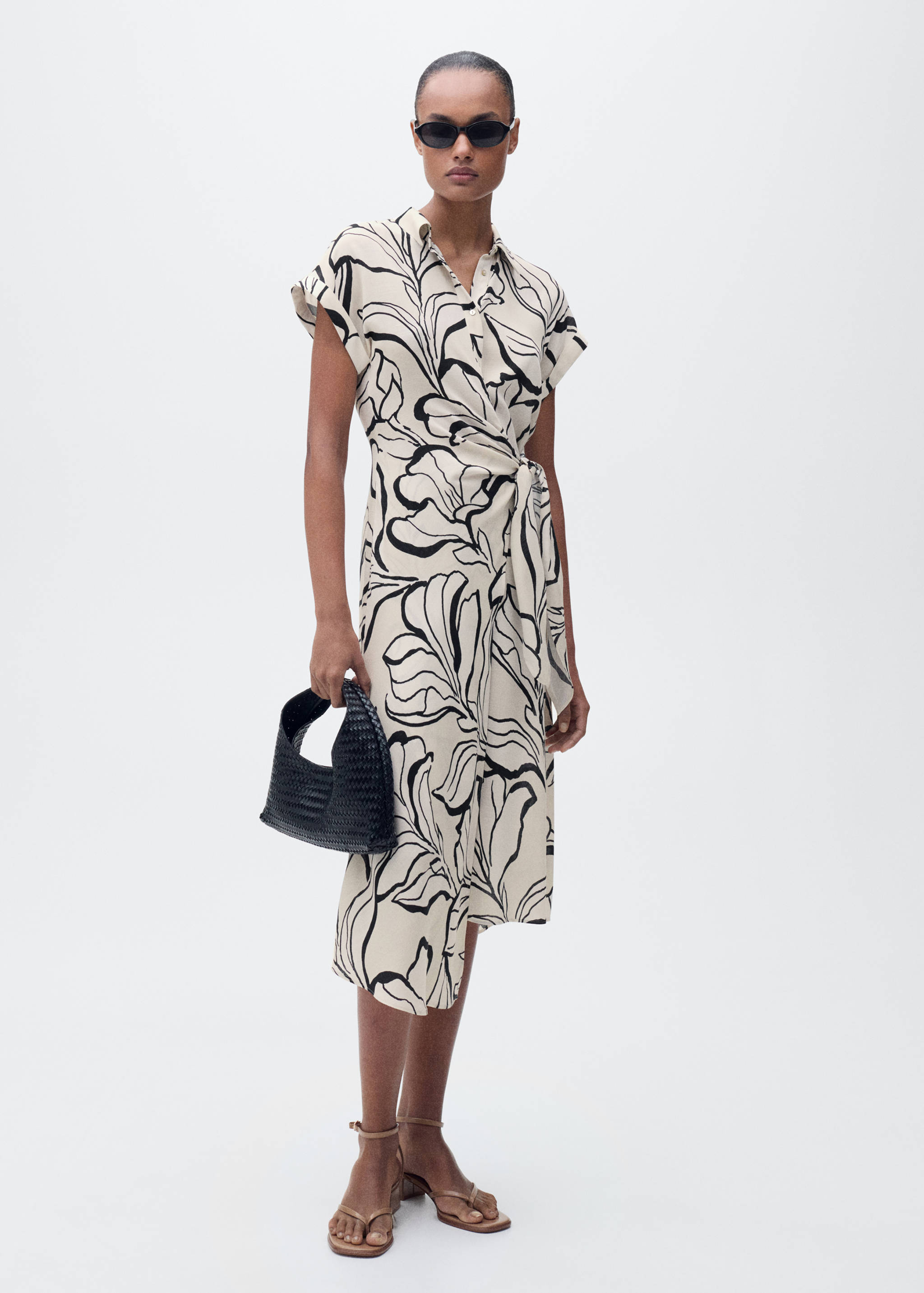 Printed dress with knot detail - General plane