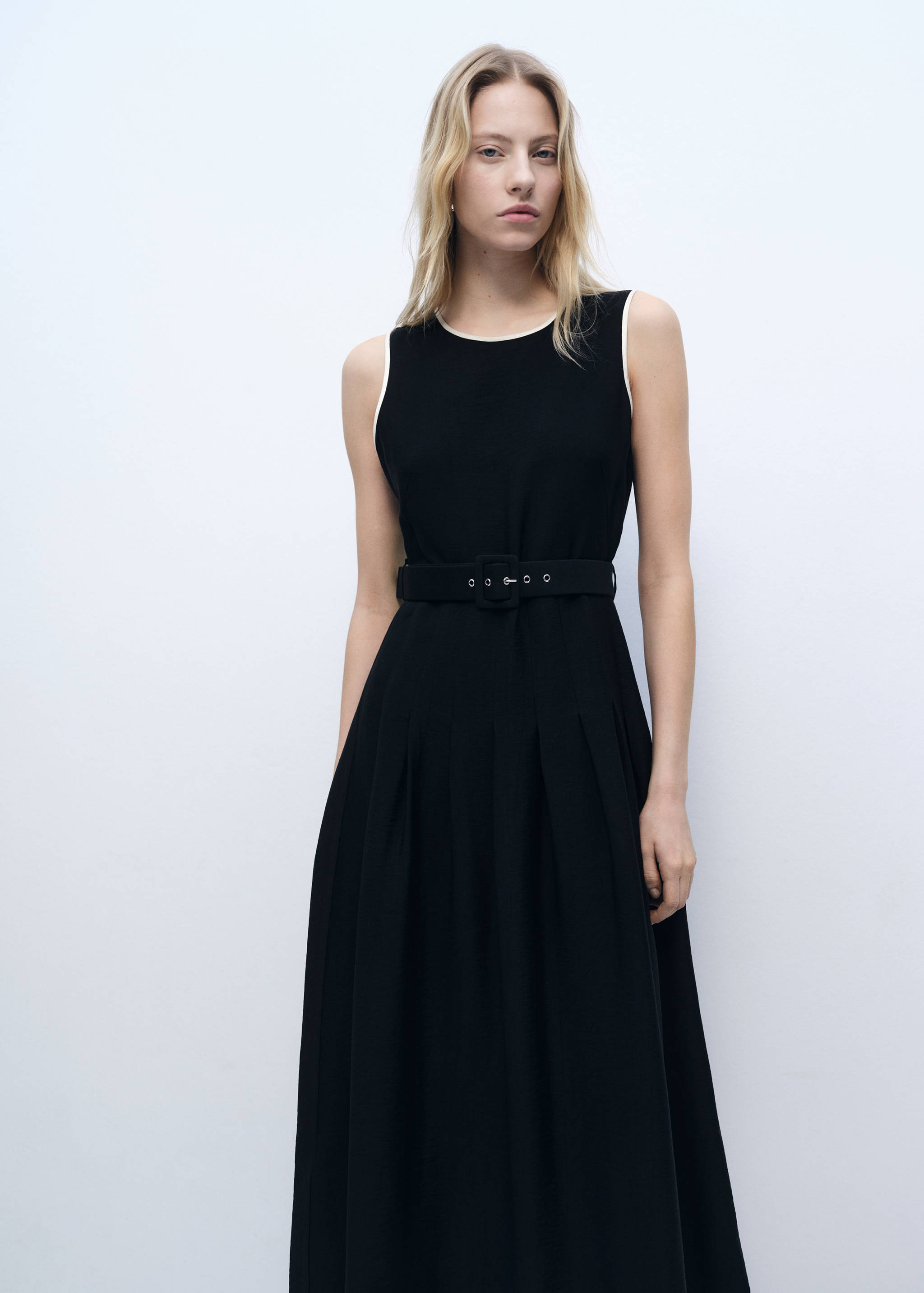 Flared midi-dress with belt - Medium plane