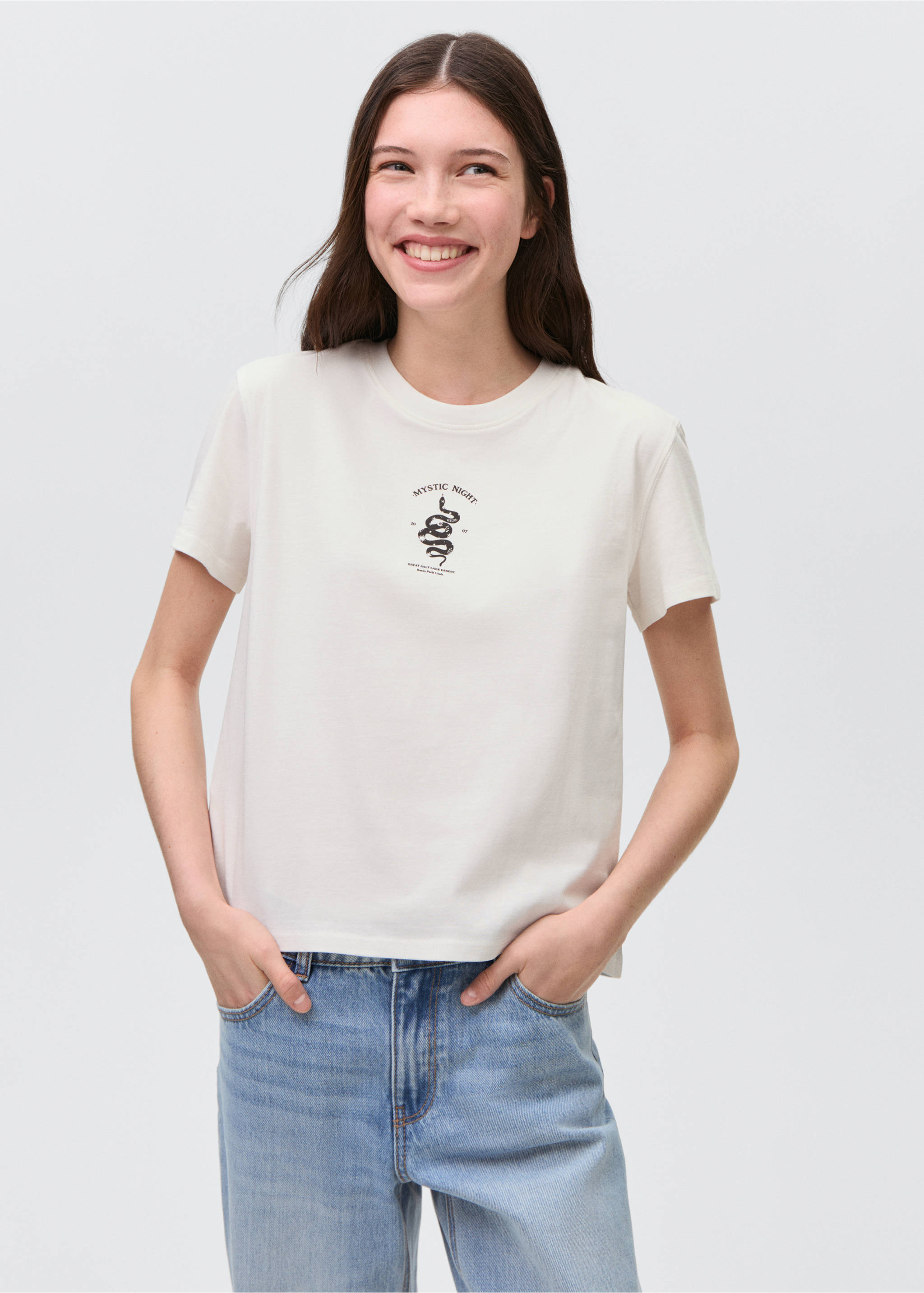 Cotton t-shirt with printed drawing - Medium plane, Off White. Ref: 87005738-00.