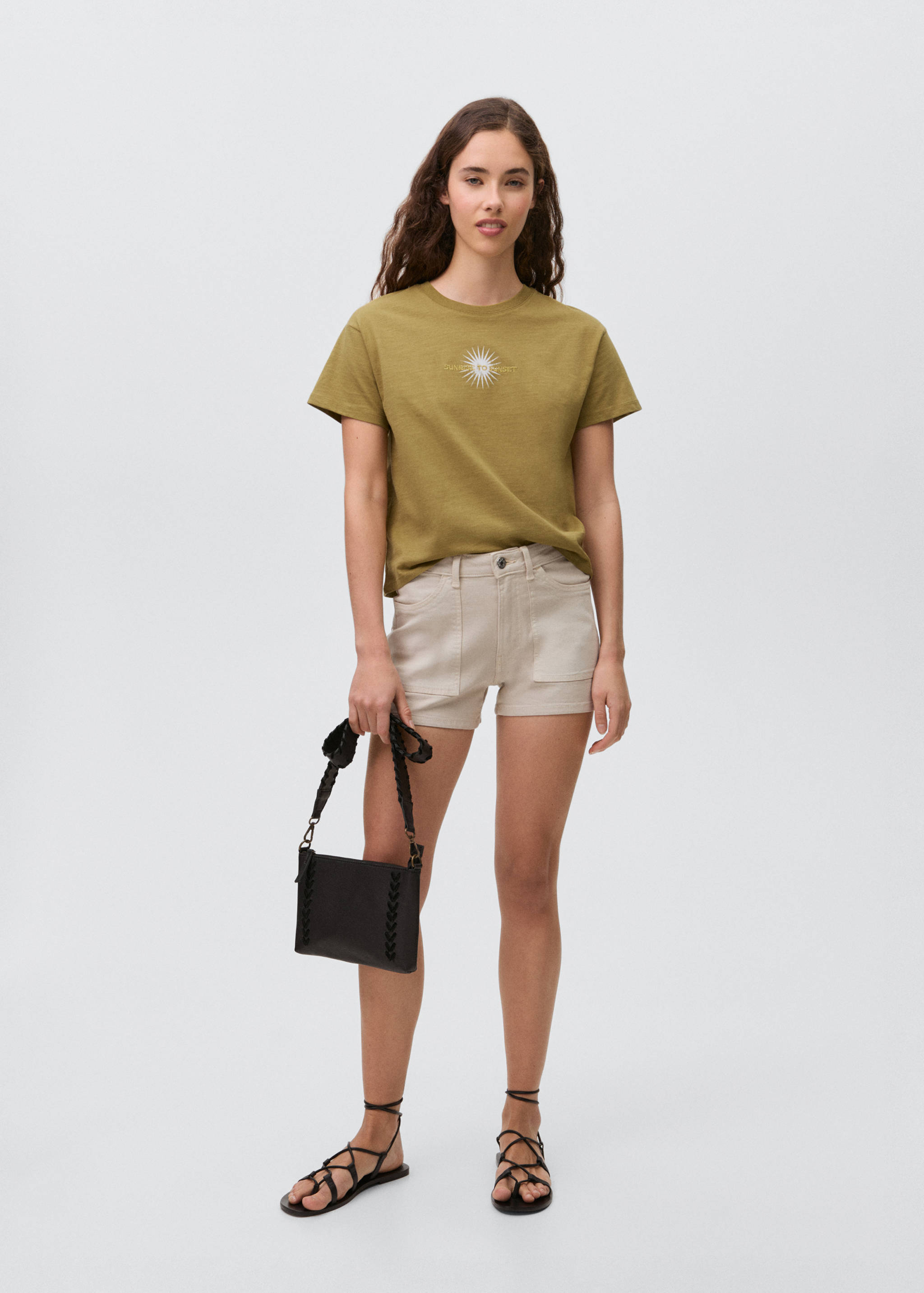 Camiseta algodón mensaje bordado - Plano general