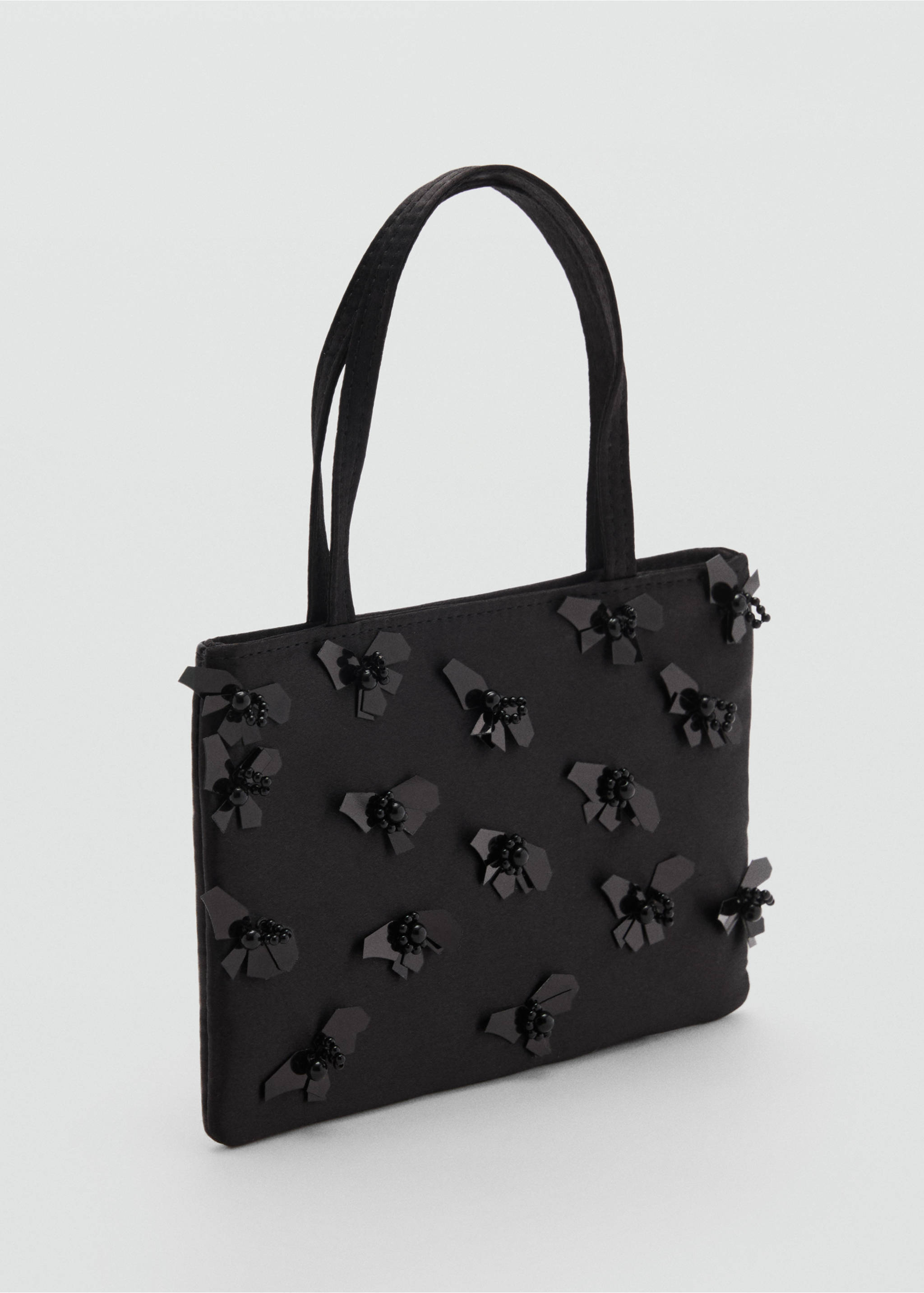Bolso mano aplique flores - Plano medio, Negro. Ref: 87005747-00.