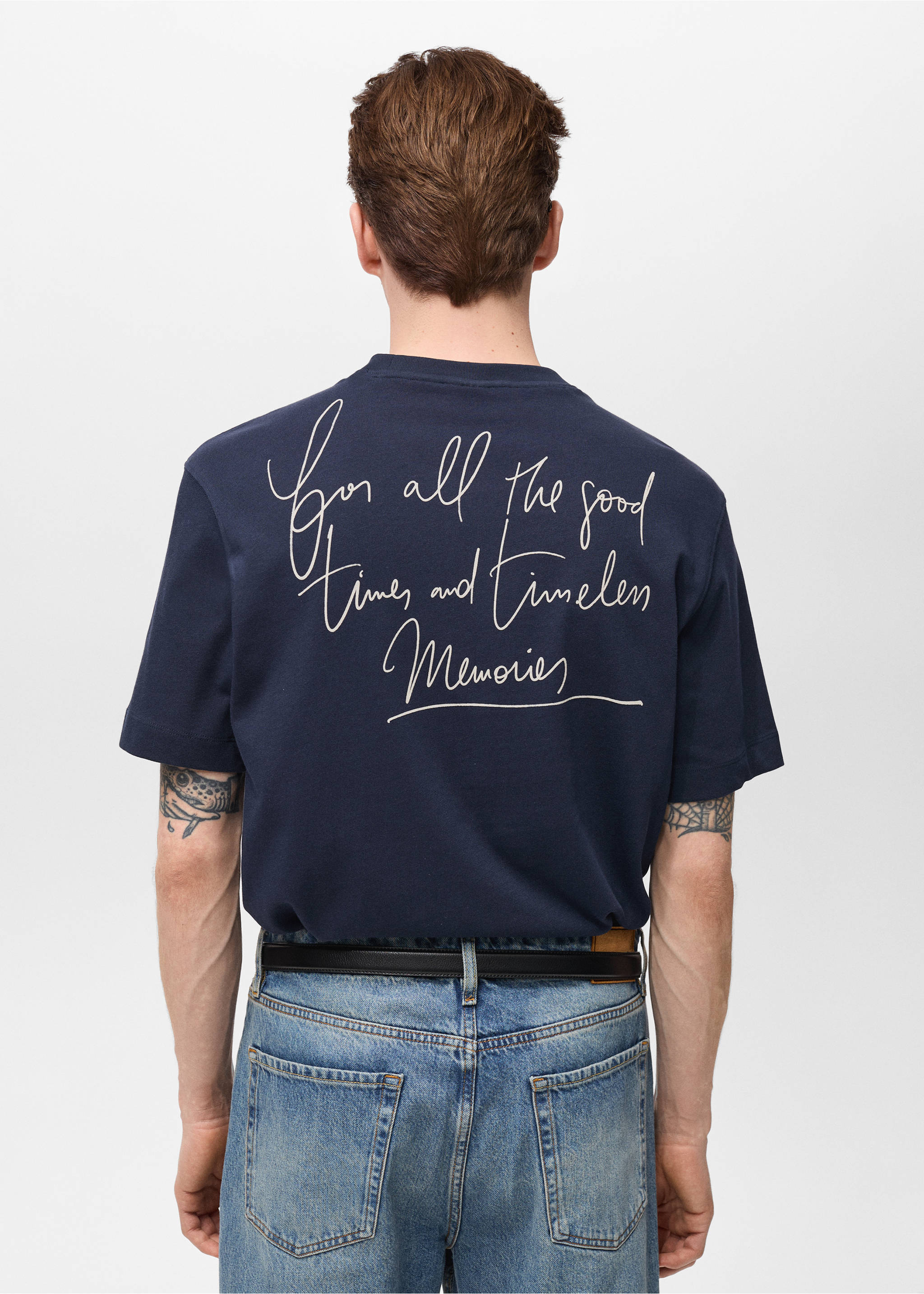 Geborduurd katoenen T-shirt - Achterkant van het artikel, Donkermarine. Ref: 87005942-00.