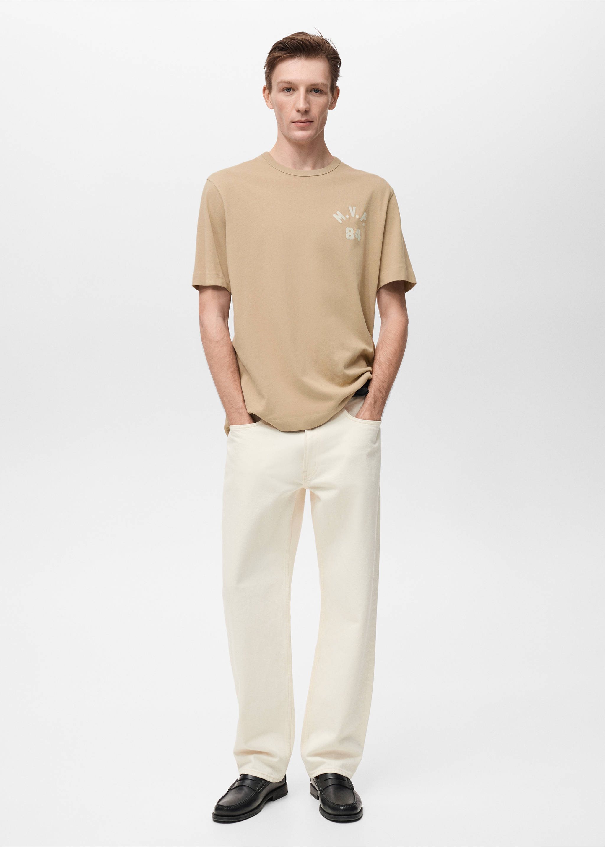 Katoenen T-shirt met geborduurd detail - Overzichtstekening, Open beige. Ref: 87005945-00.