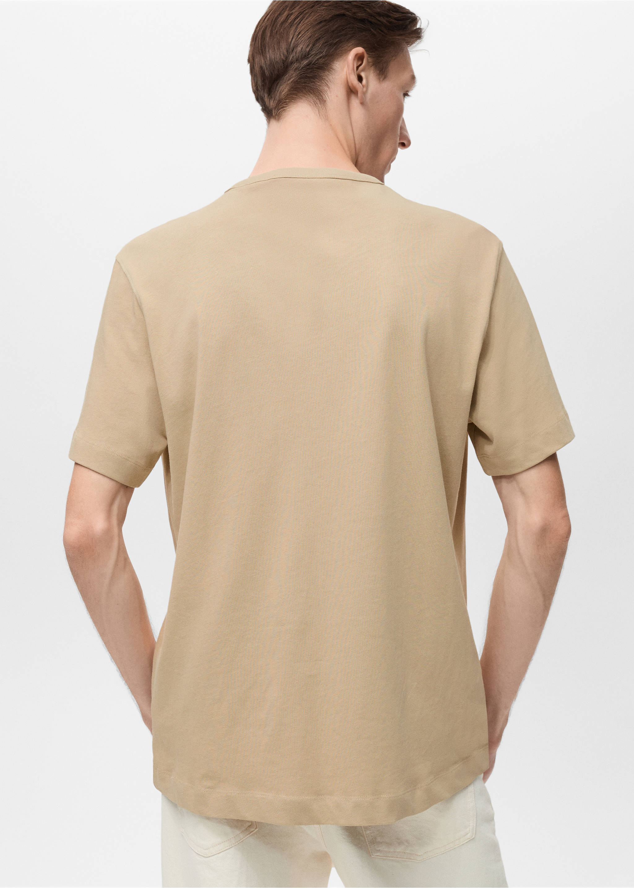 Katoenen T-shirt met geborduurd detail - Achterkant van het artikel, Open beige. Ref: 87005945-00.