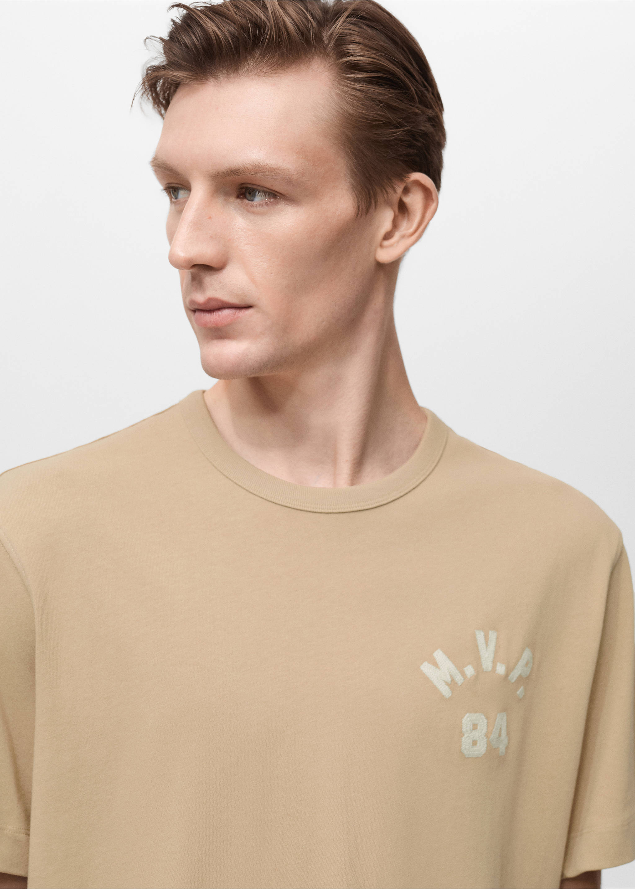 Katoenen T-shirt met geborduurd detail - Detail van het artikel 1, Open beige. Ref: 87005945-00.