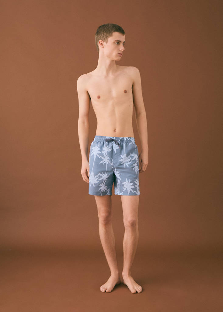 Palm trees print swimsuit trunks — Blue