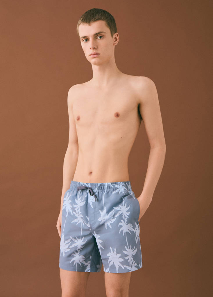 Palm trees print swimsuit trunks — Blue