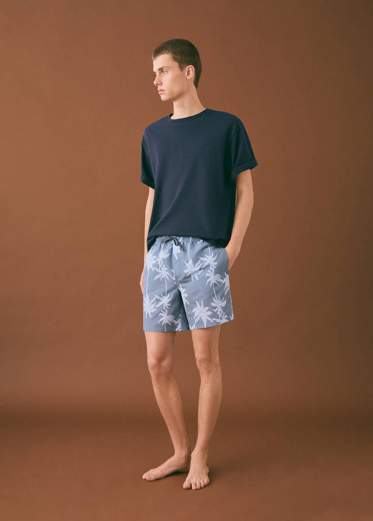 Palm trees print swimsuit trunks — Blue