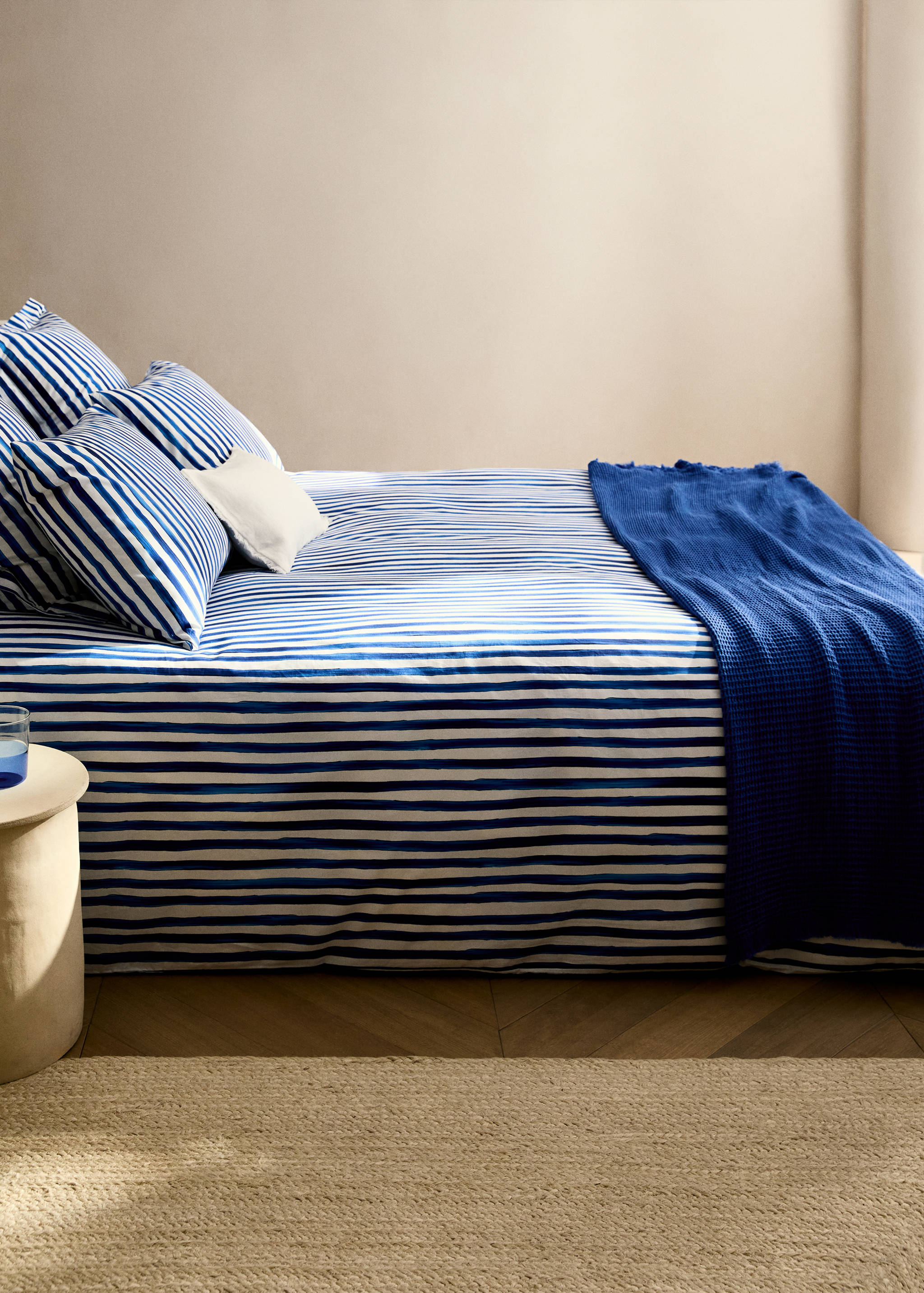 Funda nórdica algodón percal rayas acuarela cama 180/200 cm - Plano general
