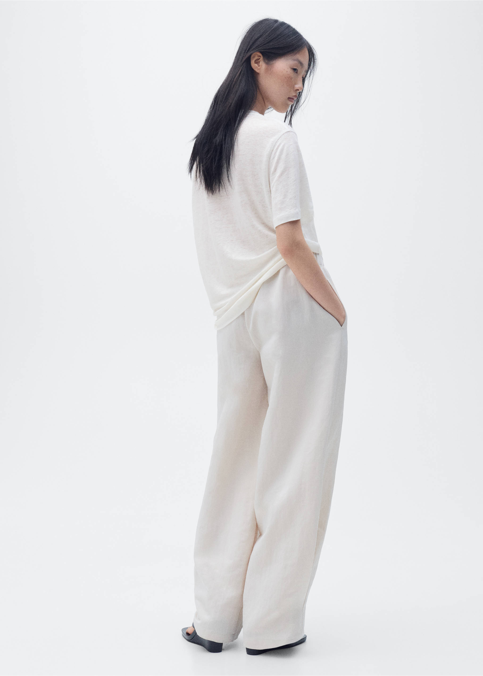 Short-sleeved linen t-shirt - Reverse of the article, Off White. Ref: 87006346-00.