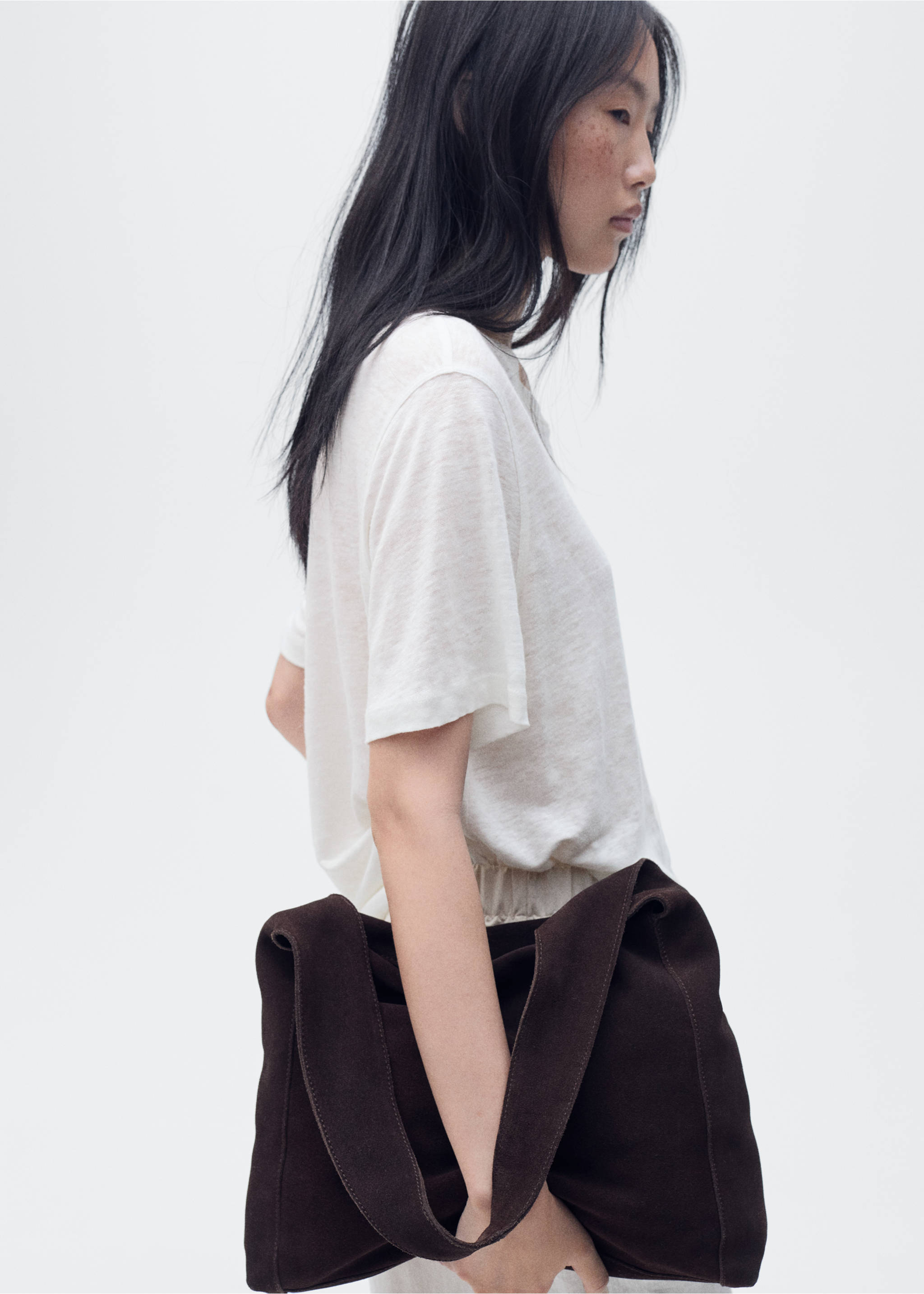 Short-sleeved linen t-shirt - Details of the article 3, Off White. Ref: 87006346-00.