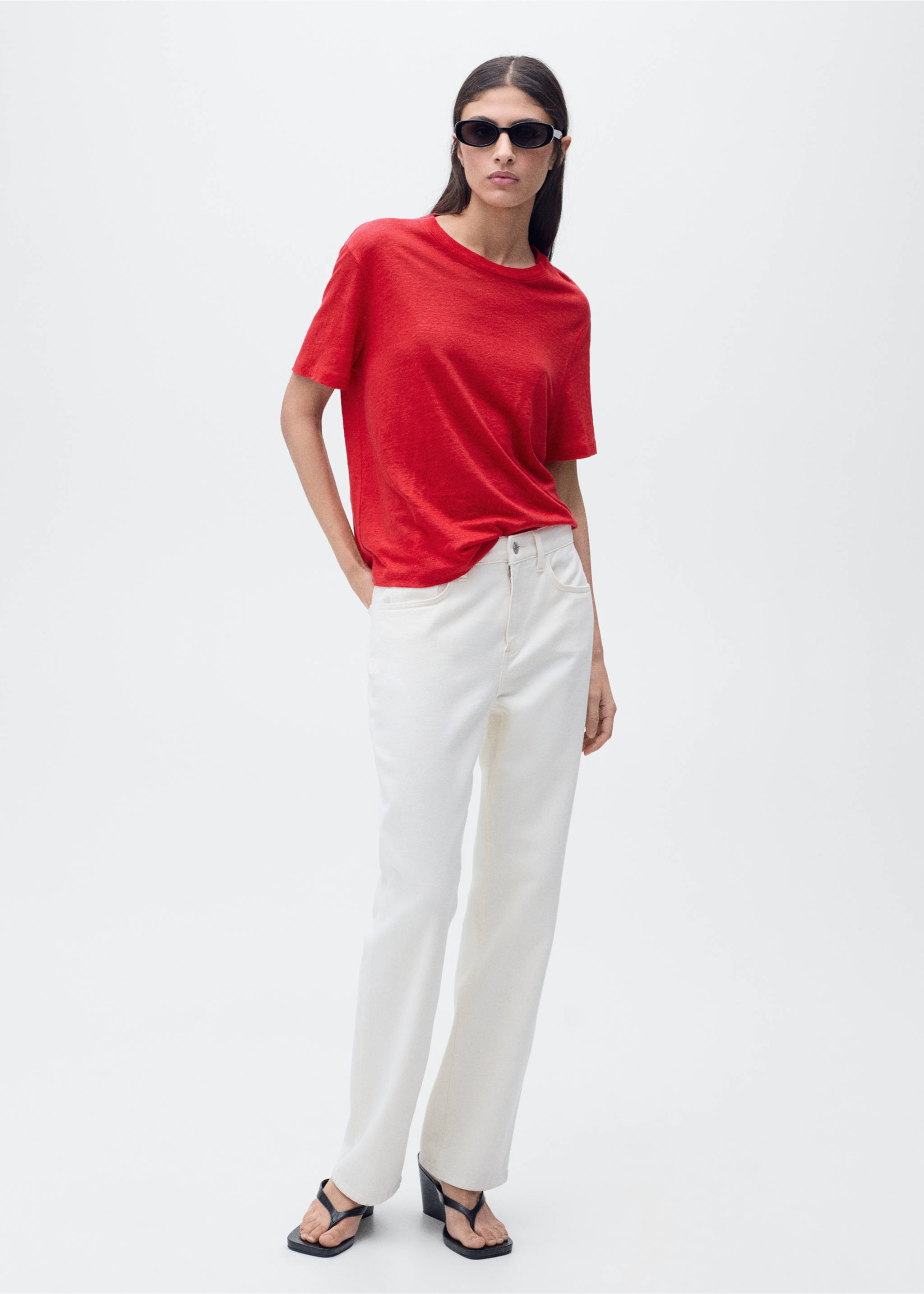 T-shirt lin manches courtes - Plan général, Rouge. Ref: 87006346-00.