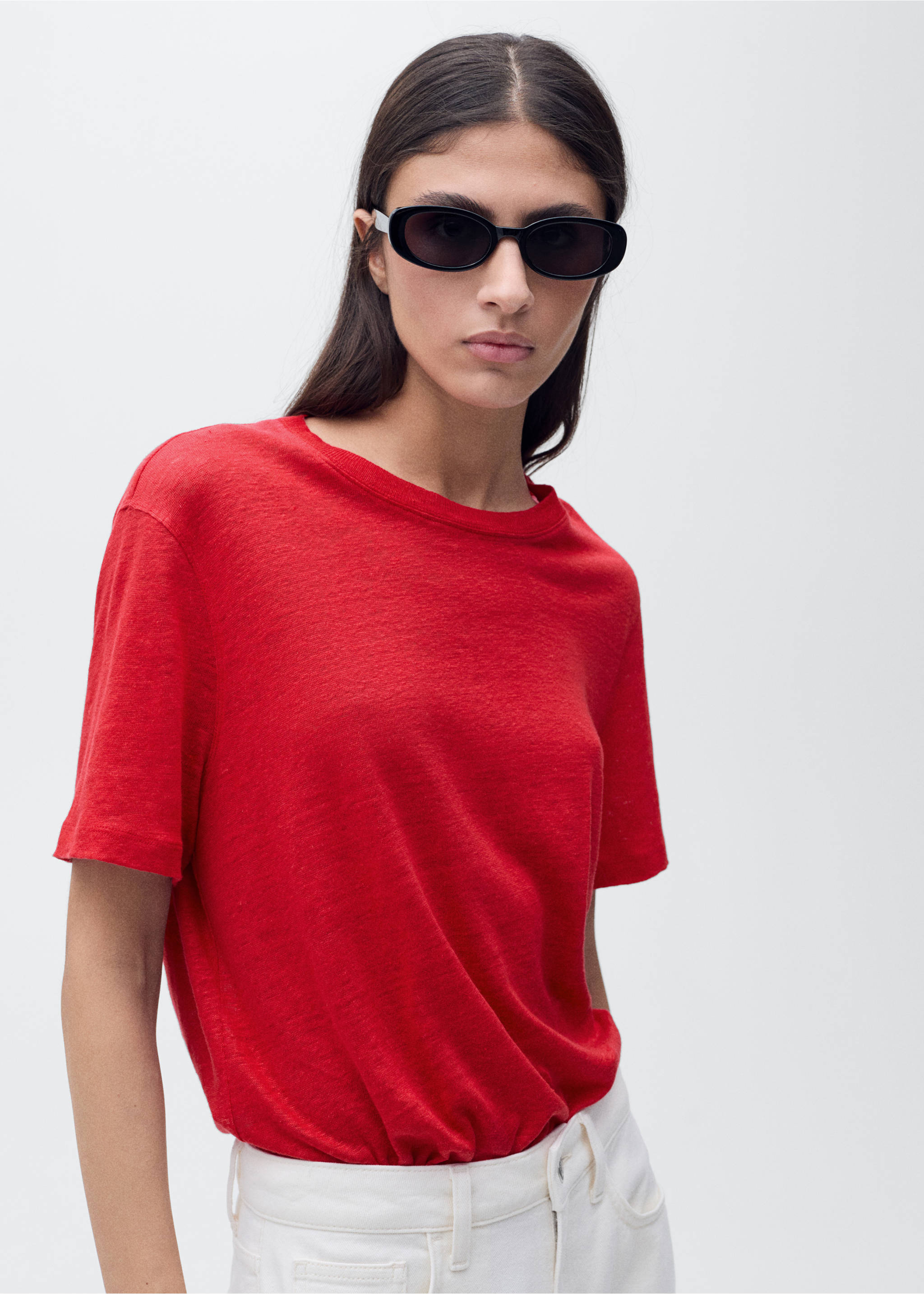 T-shirt lin manches courtes - Plan moyen, Rouge. Ref: 87006346-00.