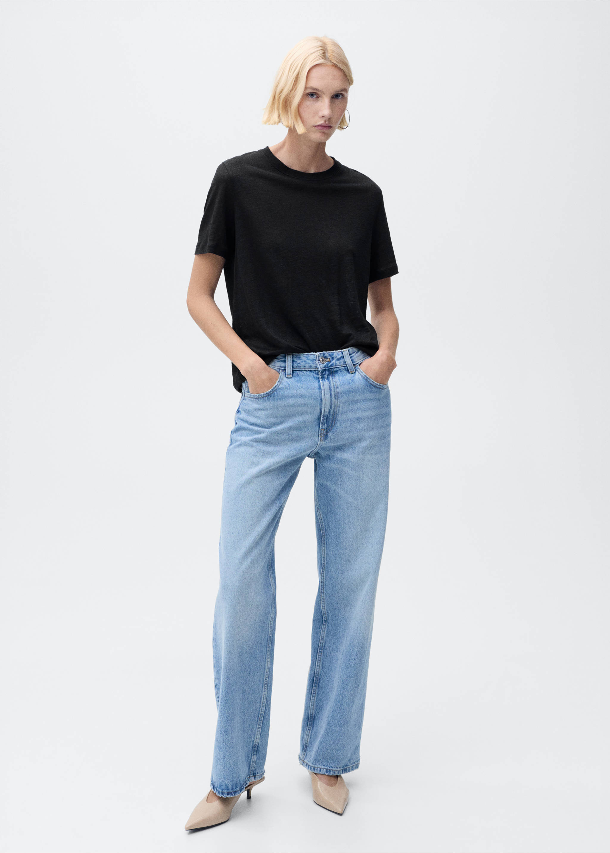 Short-sleeved linen t-shirt - General plane, Black. Ref: 87006346-00.