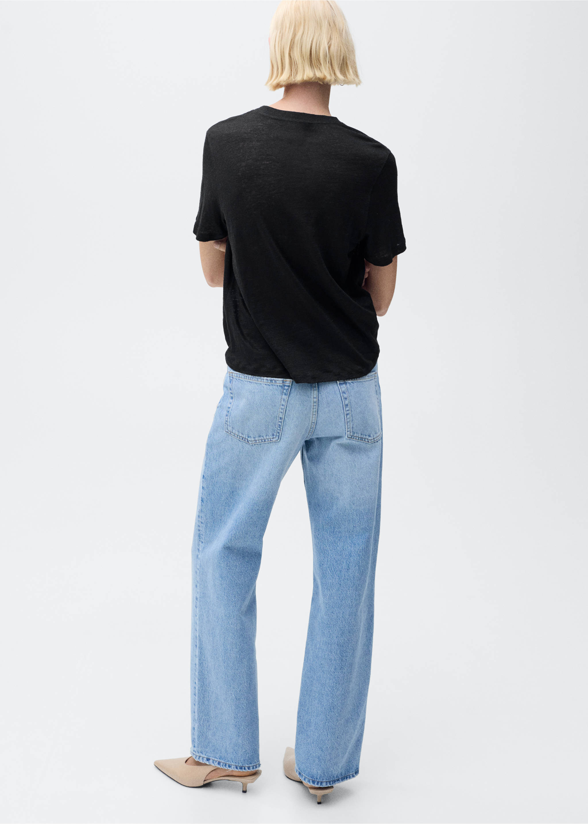 Short-sleeved linen t-shirt - Reverse of the article, Black. Ref: 87006346-00.