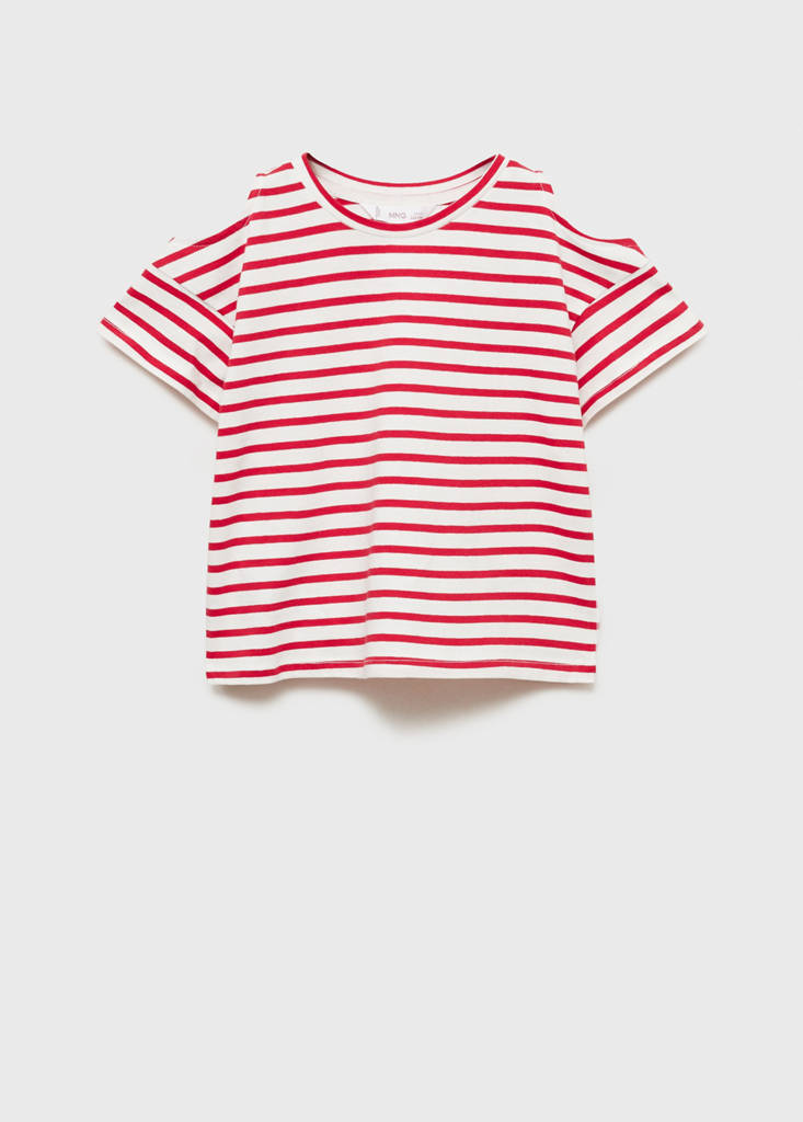 MANGO KIDS - T-shirt à rayures et ouverture aux épaules rouge - 5-6 ans - Fille