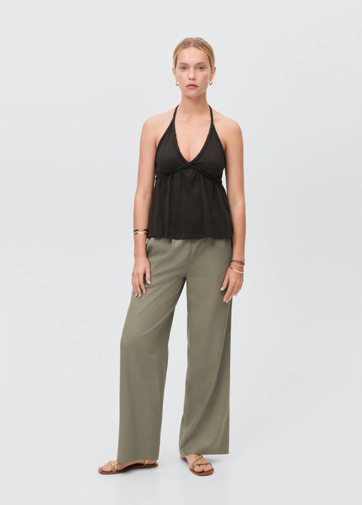 Straight linen-blend trousers — Khaki