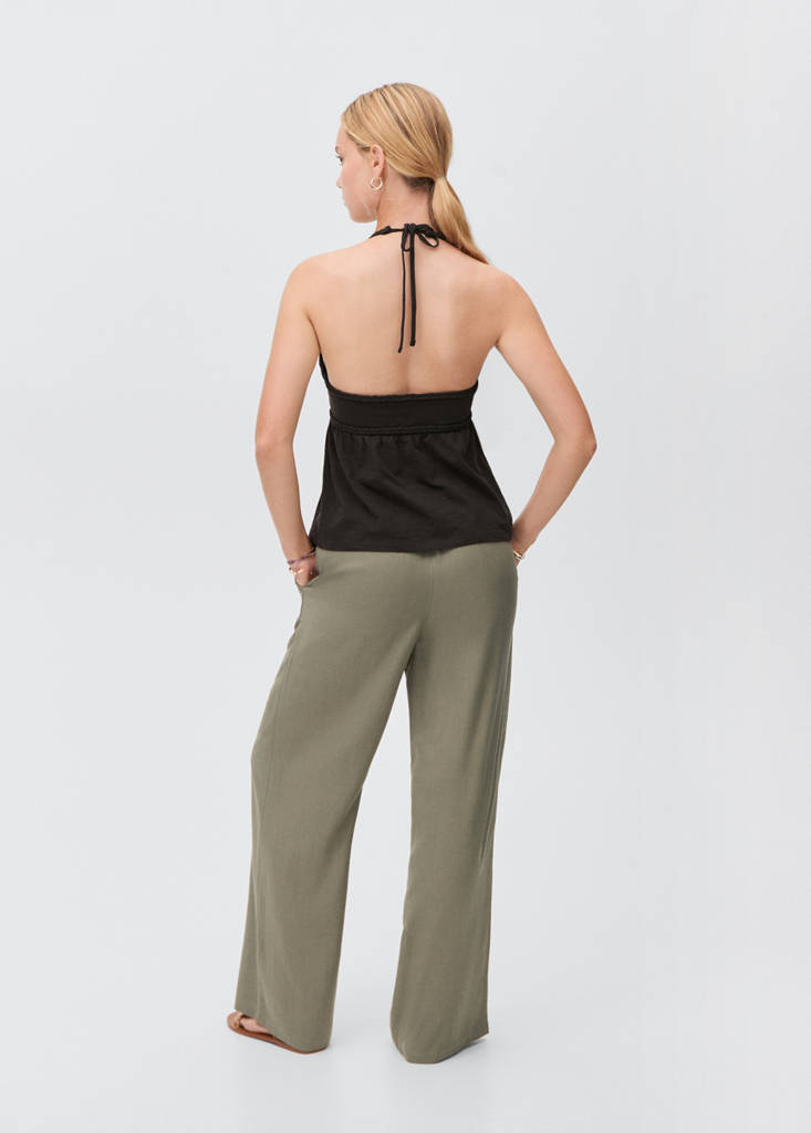 Straight linen-blend trousers — Khaki