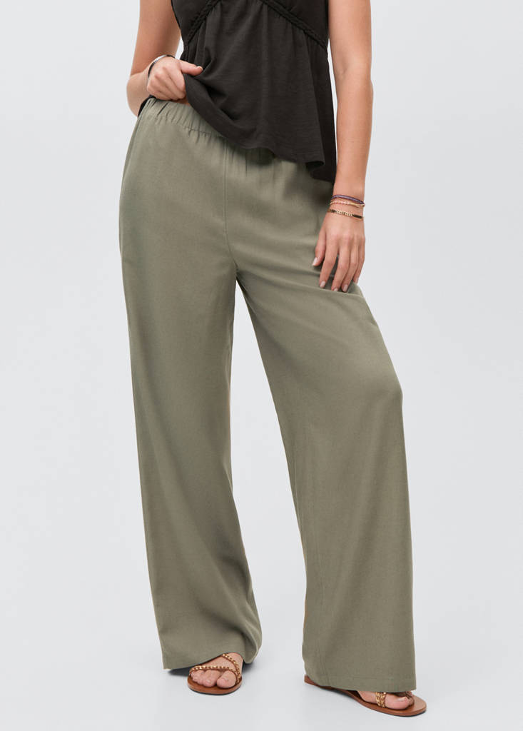 Straight linen-blend trousers — Khaki