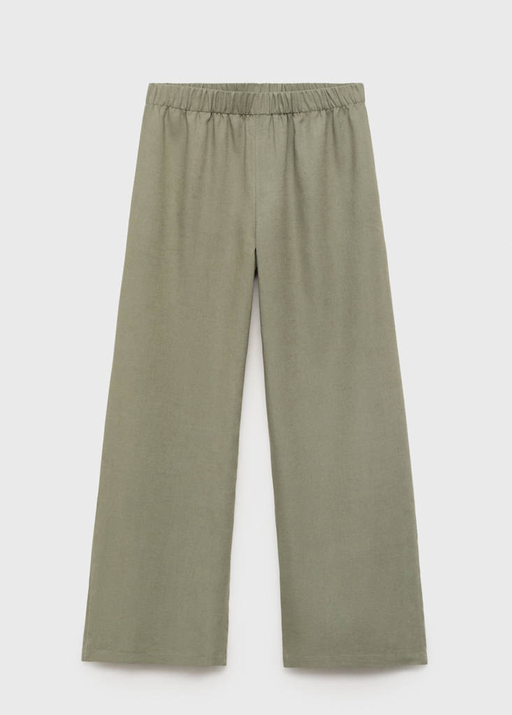 Straight linen-blend trousers — Khaki