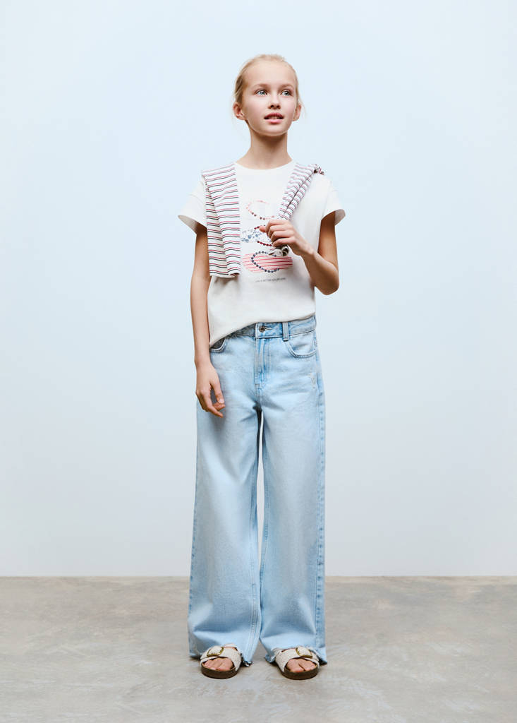 MANGO KIDS - T-shirt brodé imprimé blanc cassé - 9-10 ans - Fille