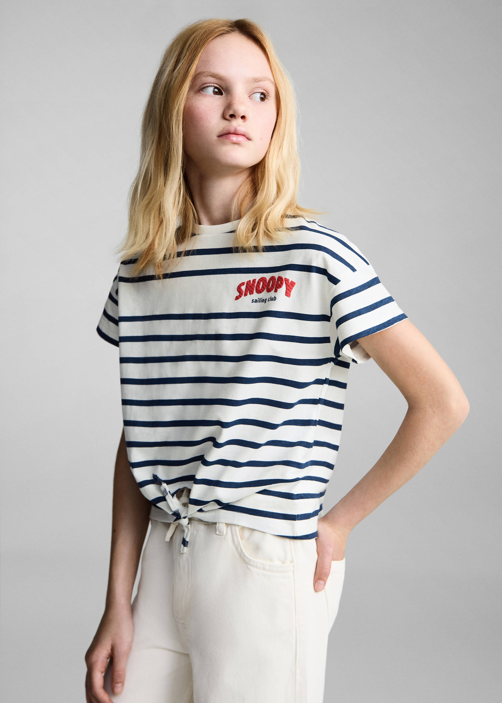 Snoopy striped t-shirt with knot detail - Medium plane