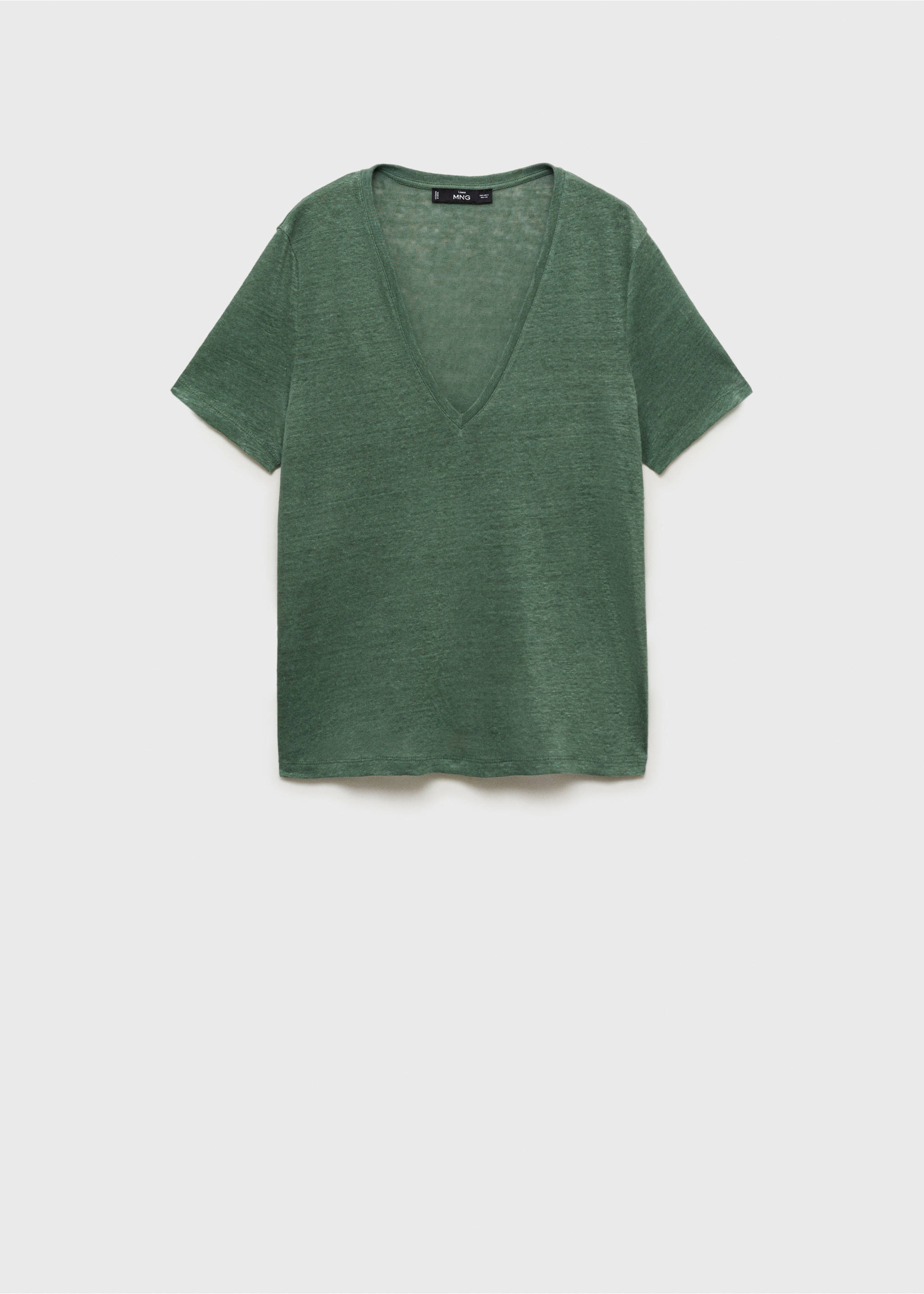 T-shirt lin col V - Article sans modèle, Vert. Ref: 87006367-00.