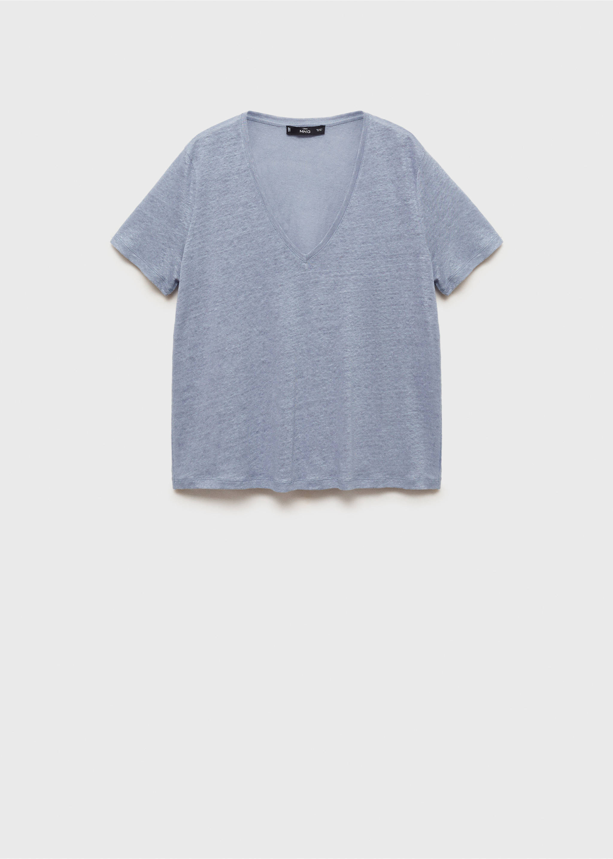 T-shirt lin col V - Article sans modèle, Bleu ciel. Ref: 87006367-00.