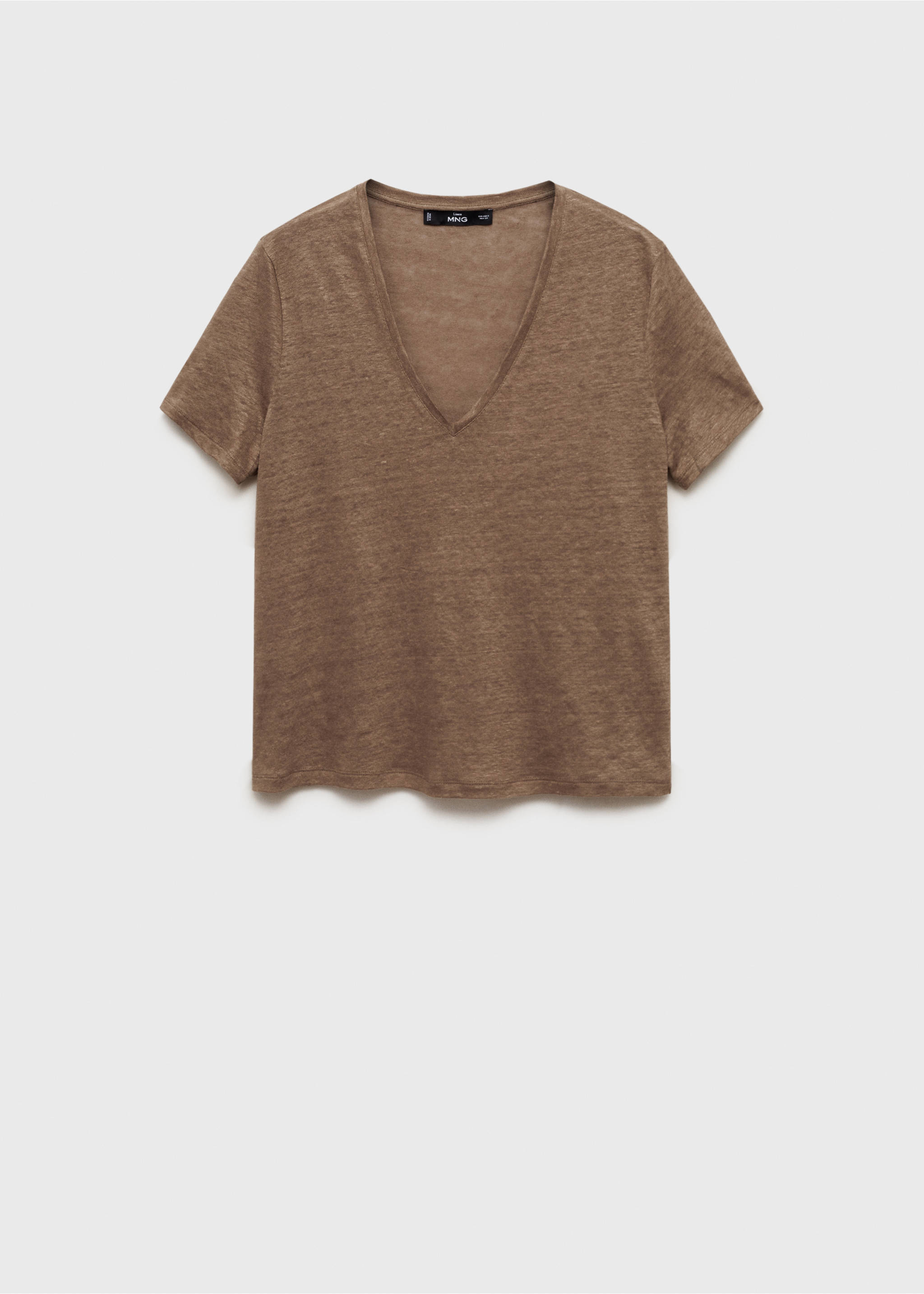 T-shirt lin col V - Article sans modèle, Marron clair/pastel. Ref: 87006367-00.