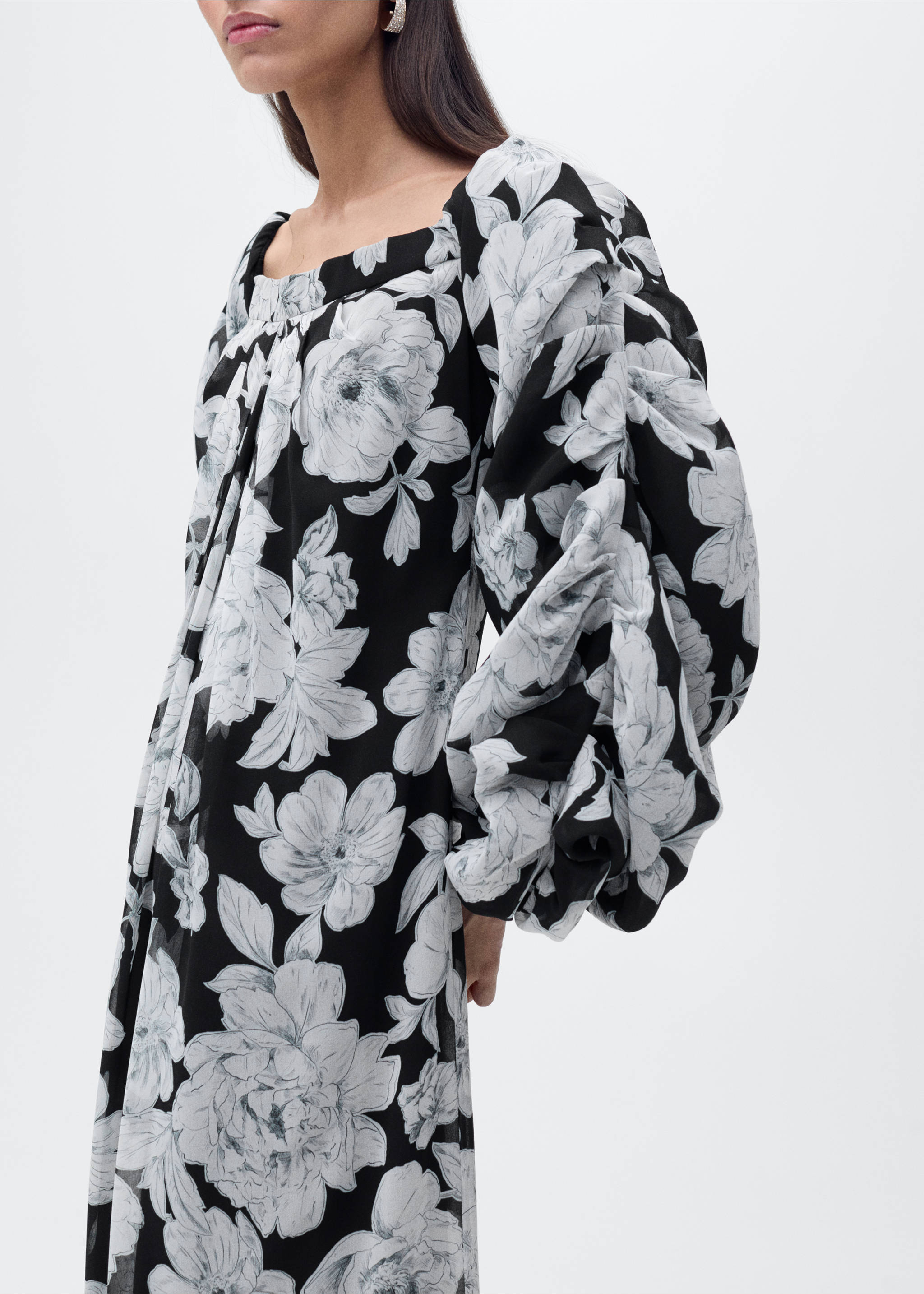 Robe bustier à fleurs - Plan moyen, Noir. Ref: 87006382-00.