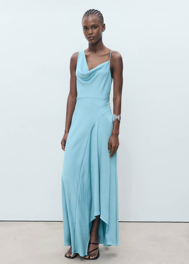 MANGO - Robe asymétrique effet froissé bleu ciel - M