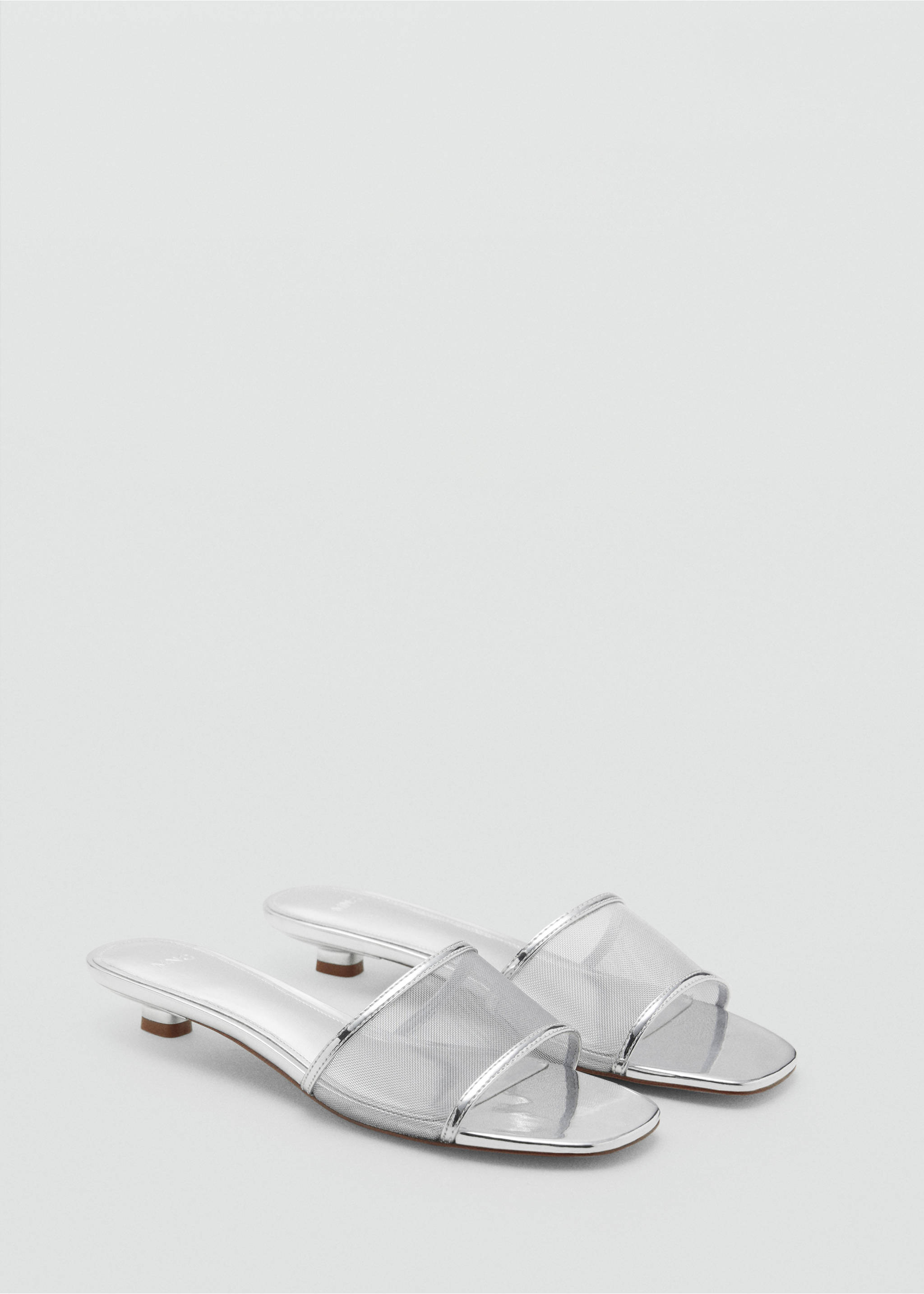 Kitten sandals with mesh strap - Medium plane, Silver. Ref: 87006712-00.