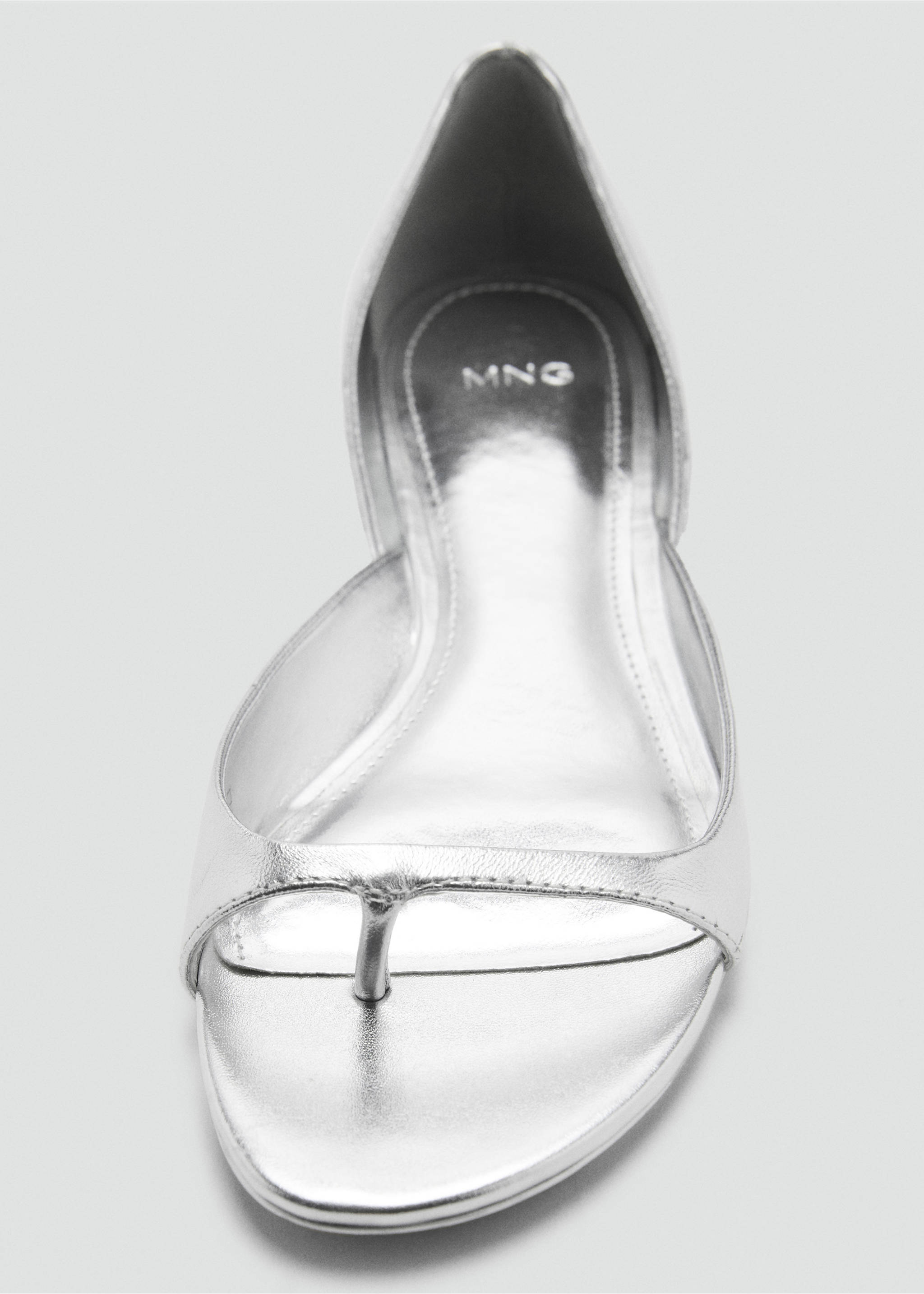 Silver metallic thong flat sandal with a slim forefoot strap and d-orsay design., Silver. Ref: 87006713-00.