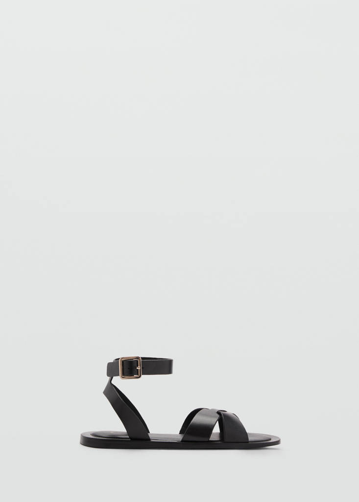 Leather sandals with buckle strap — Black