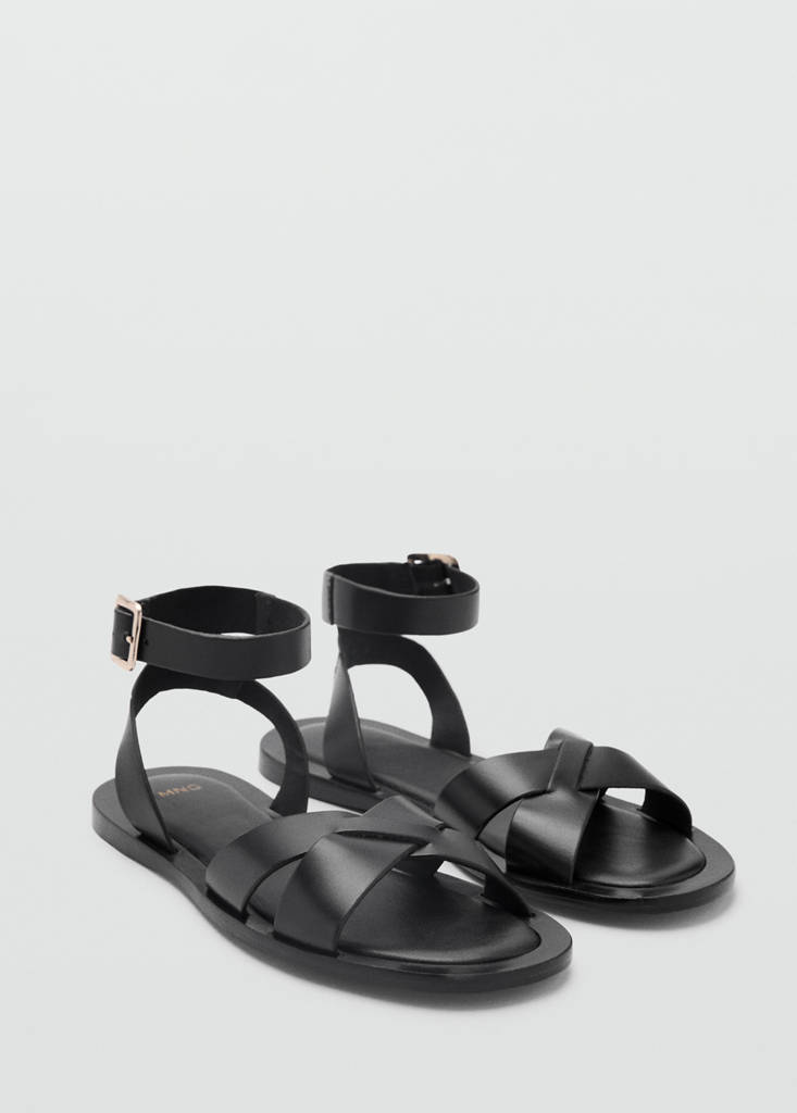 Leather sandals with buckle strap — Black