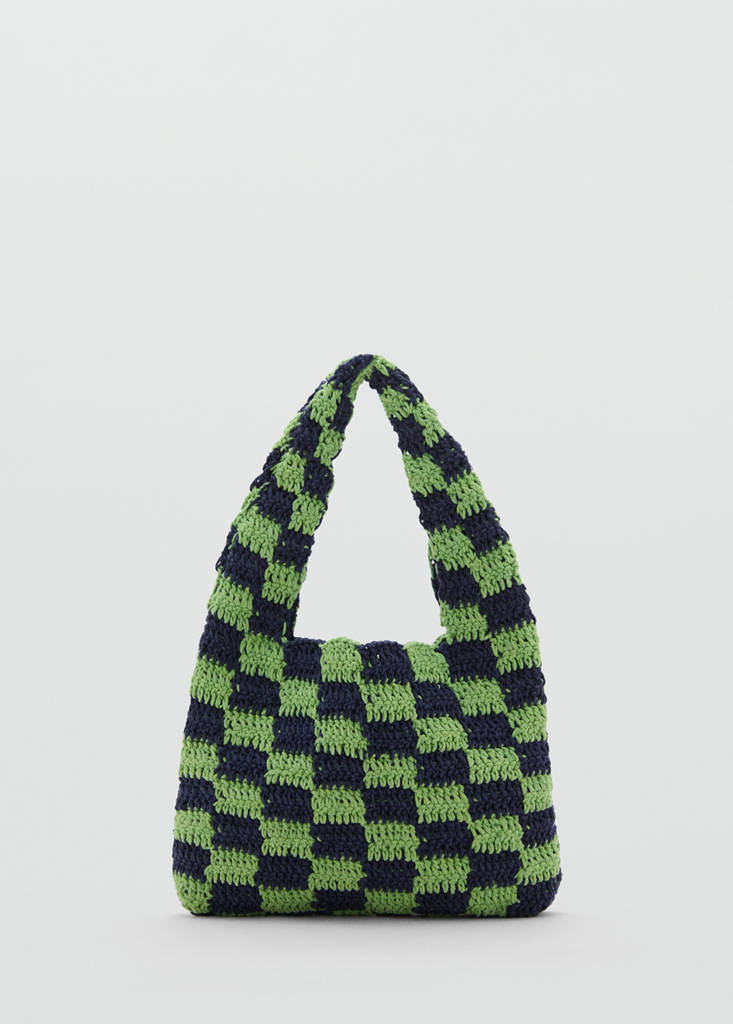 MANGO TEEN - Sac crochet carreaux bleu - Taille unique - Fille Teen