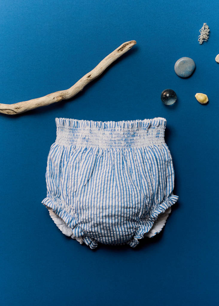Striped cotton shorts — Blue