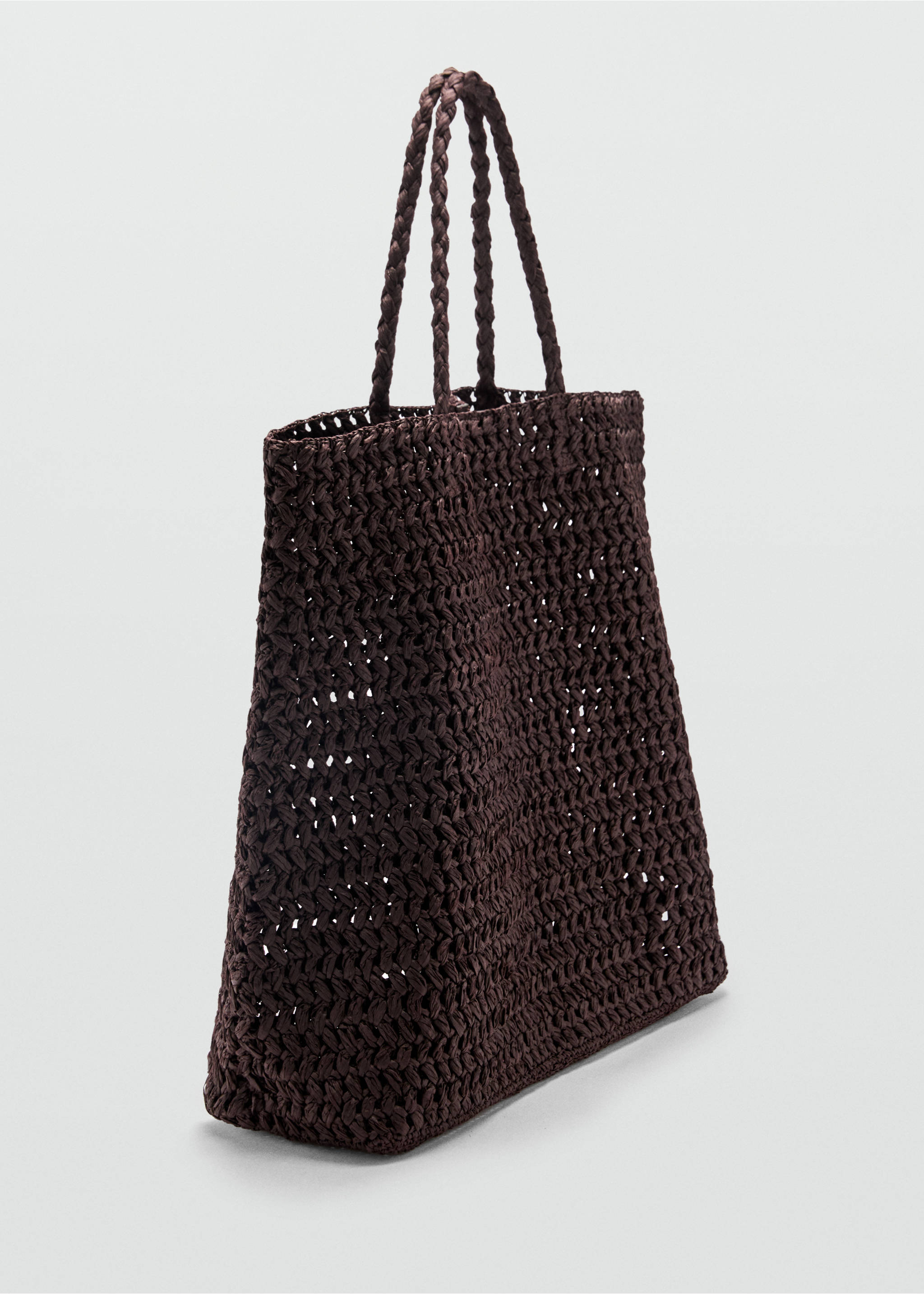 Dark brown woven tote bag with braided shoulder straps., Chocolate. Ref: 87007165-01.