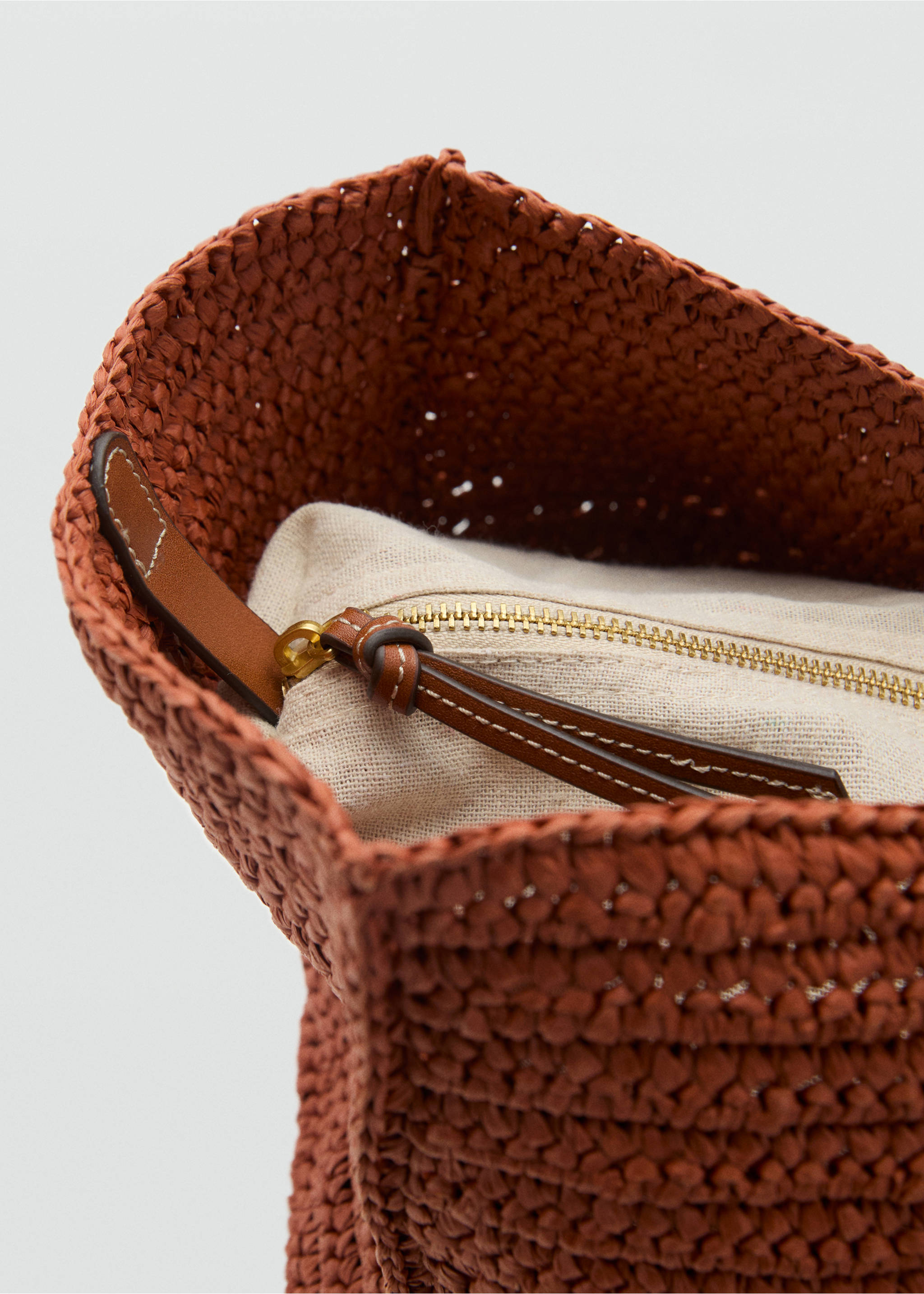 Natural fibre double-handle shopping bag - Details of the article 4, Burnt Orange. Ref: 87007166-00.