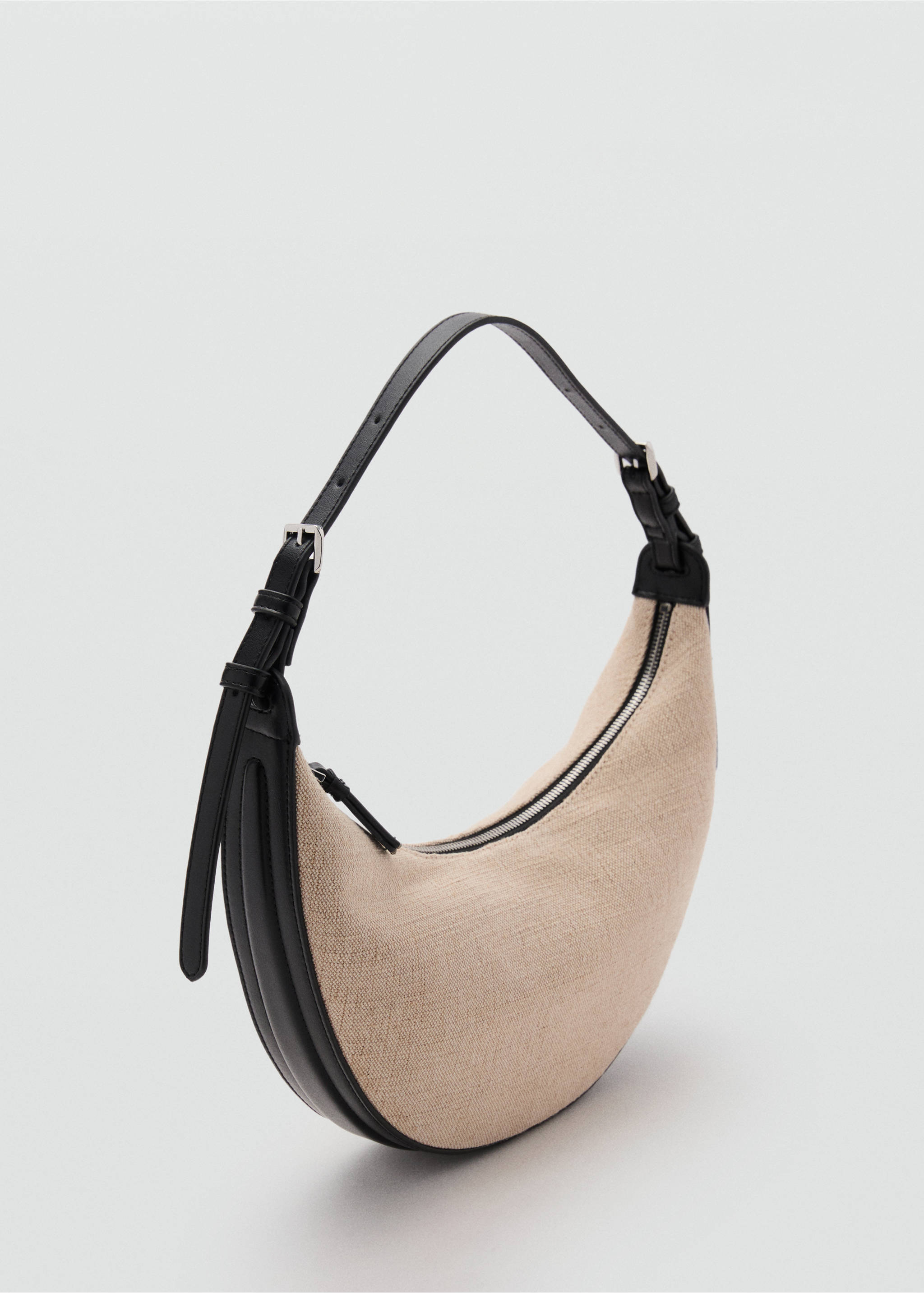 Mini oval linen-blend shoulder bag - Medium plane, Black. Ref: 87007169-00.