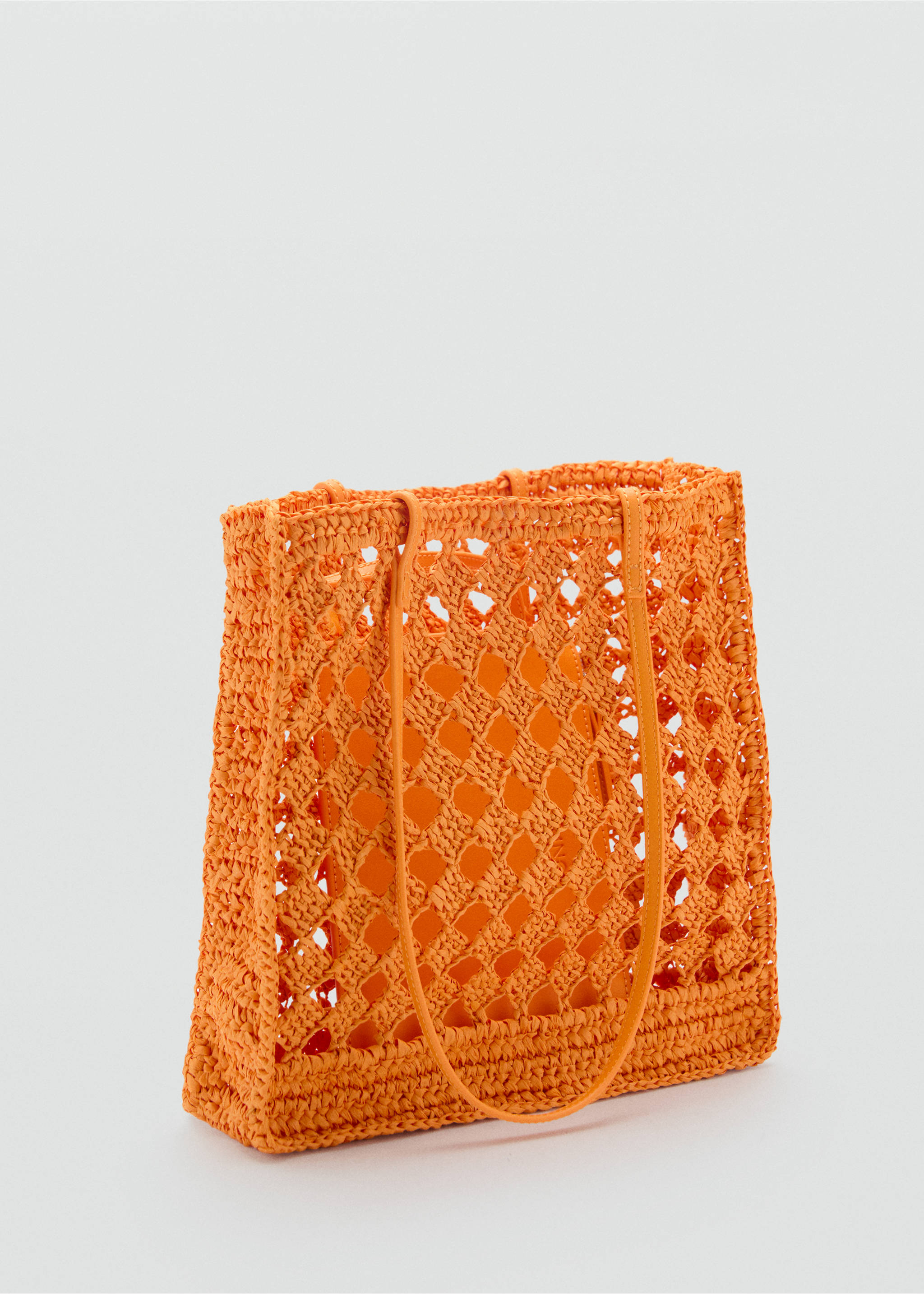 Natural fibre openwork shopper bag - Medium plane, Orange. Ref: 87007171-00.