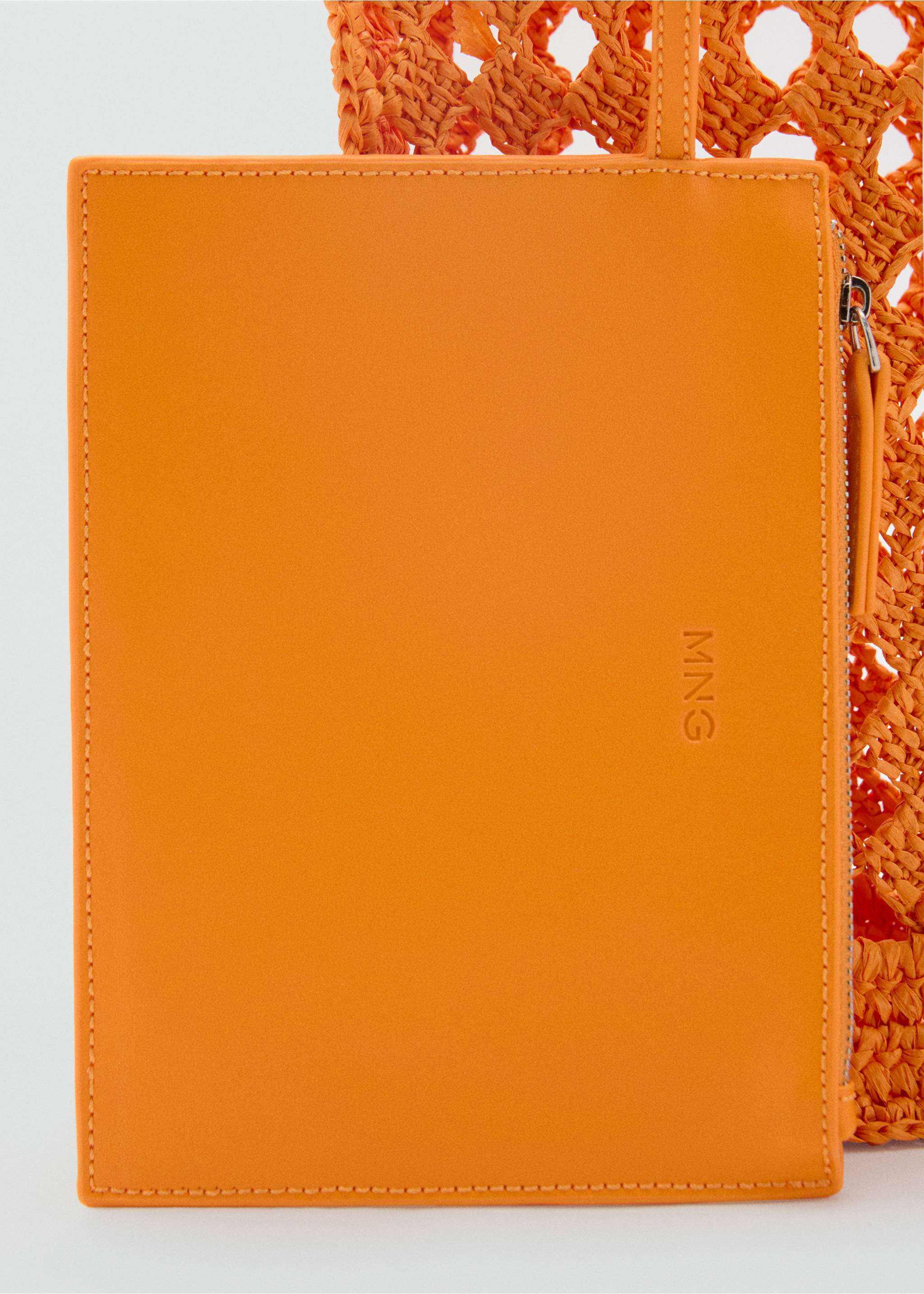 Natural fibre openwork shopper bag - Details of the article 1, Orange. Ref: 87007171-00.