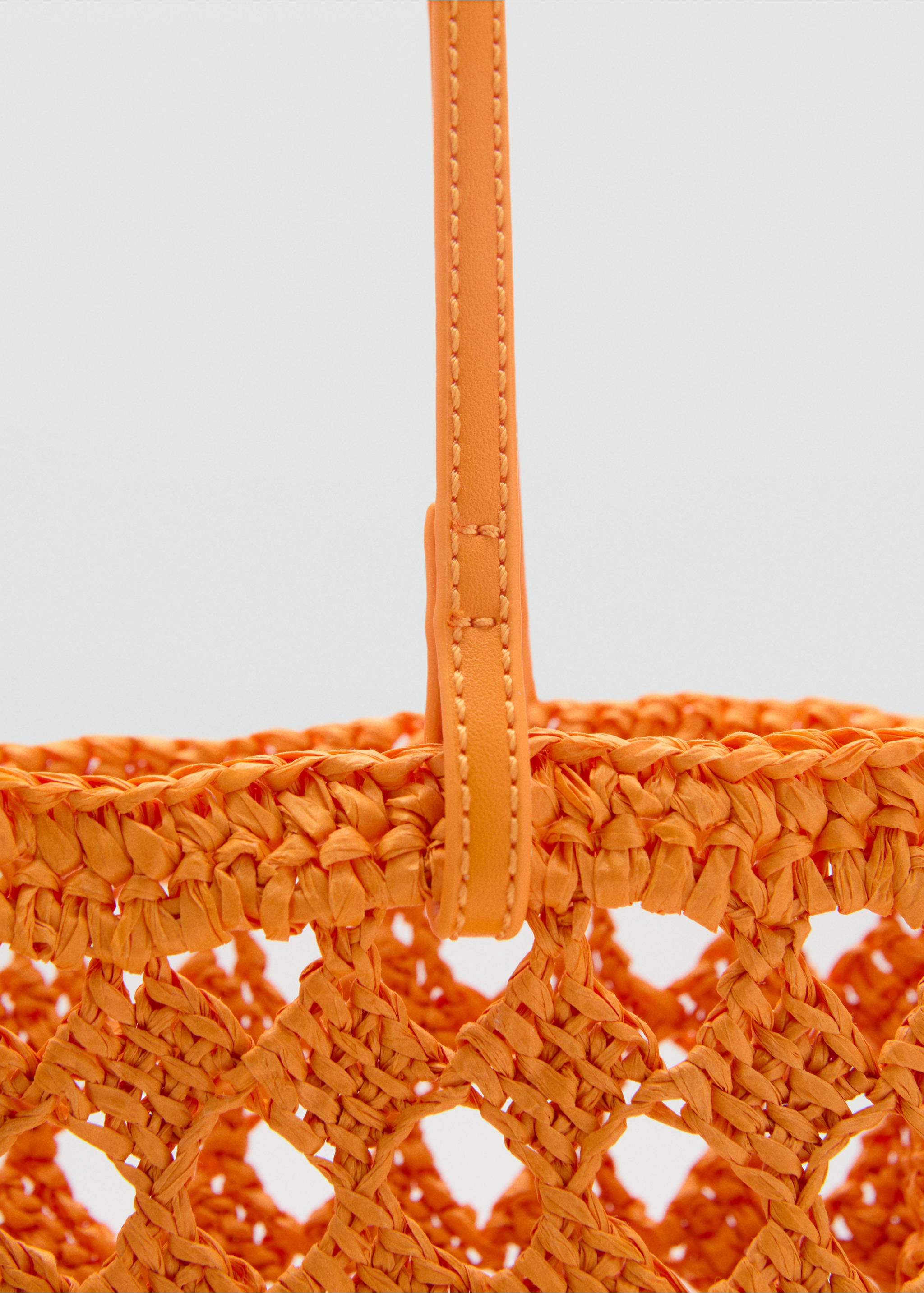 Natural fibre openwork shopper bag - Details of the article 2, Orange. Ref: 87007171-00.