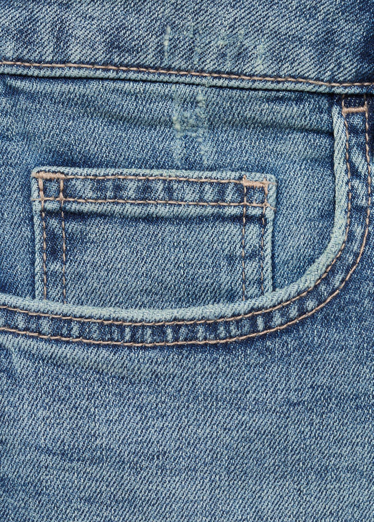 Low-waist shorts with opening — Medium Vintage Blue