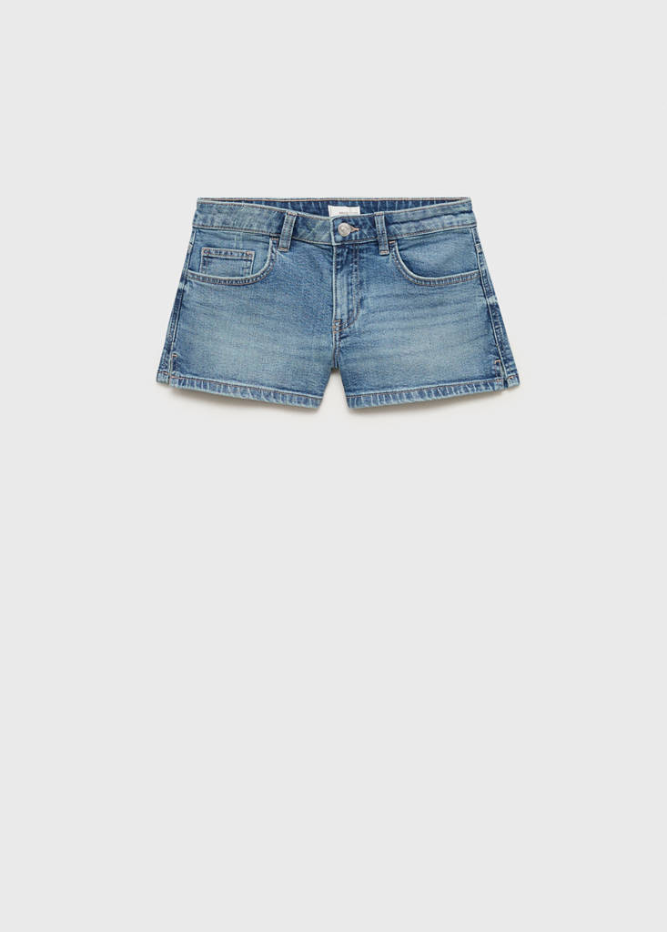 Low-waist shorts with opening — Medium Vintage Blue